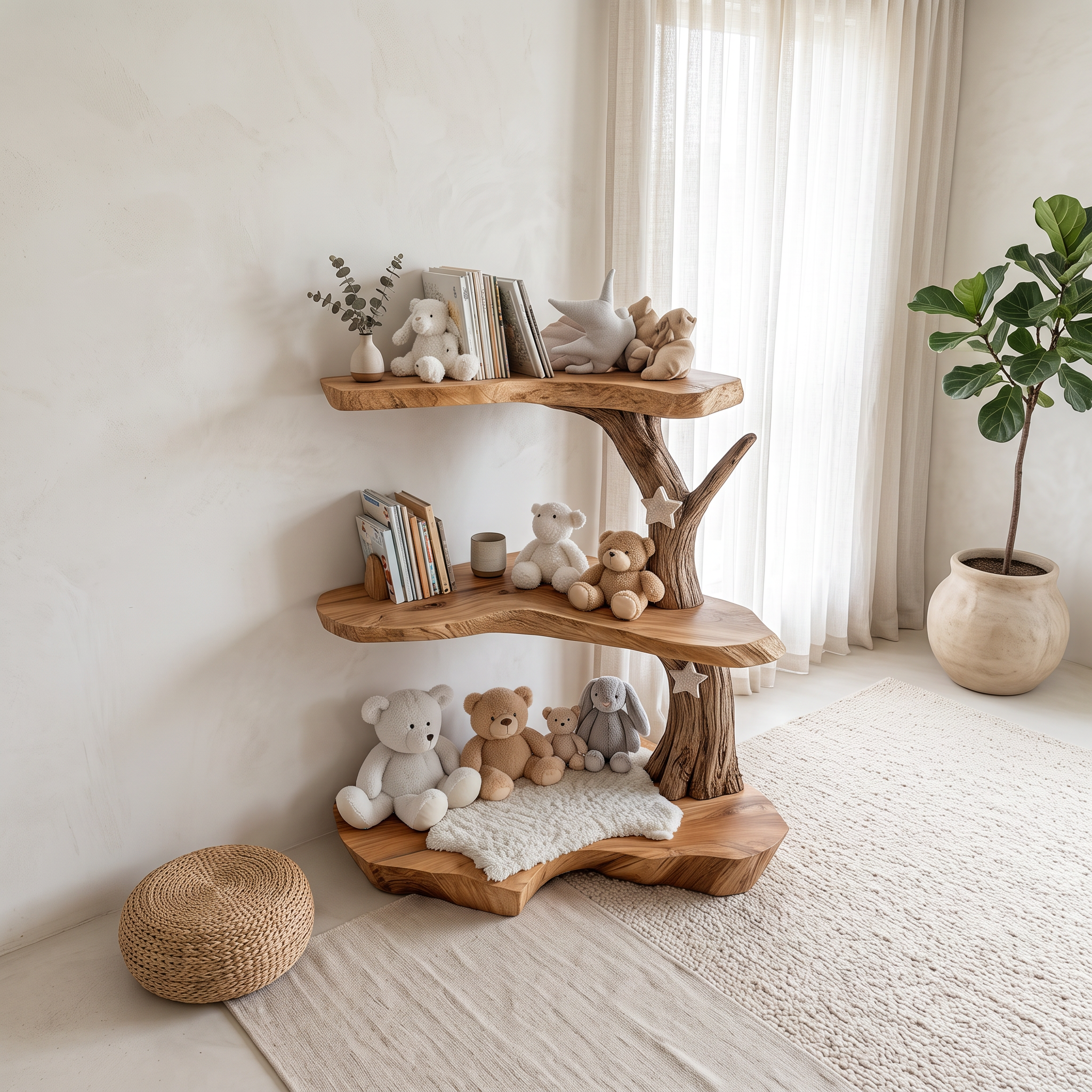 Rustic Corner Tree Bookshelf Kids Bedroom Decor SINLSATB312