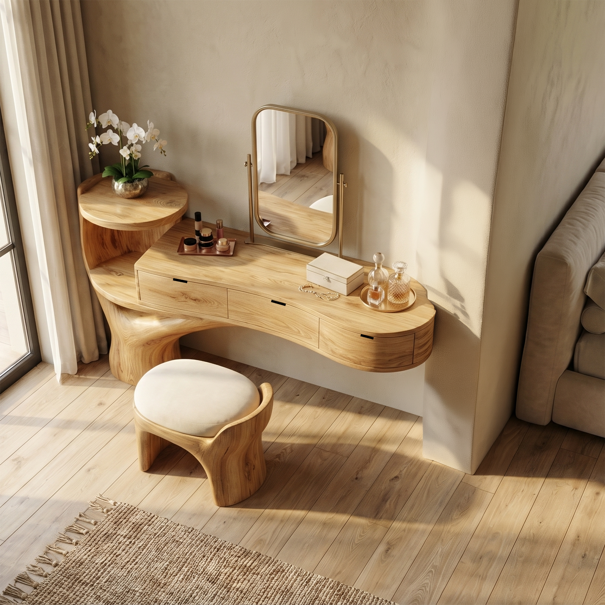 Organic Tree Base Floating Dressing Table With Drawers Makeup Vanity Desk For Bedroom SINLSABDT069