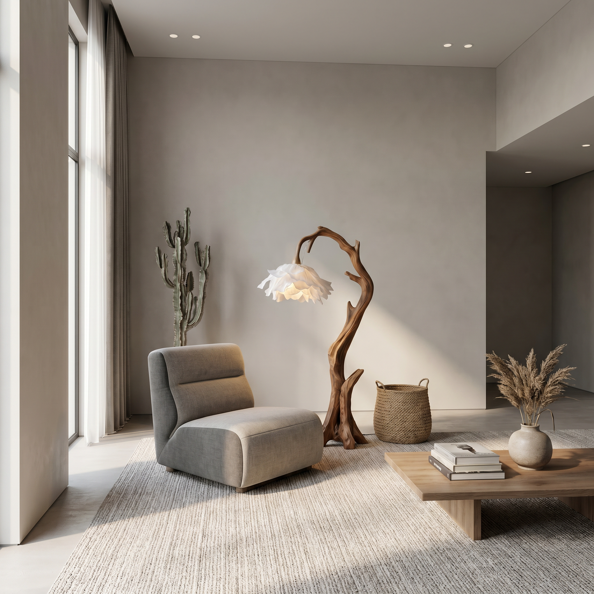 Nature Inspired Flower Floor Lamp With Solid Wood Base For Living Room And Bedroom SINLSAFLP081