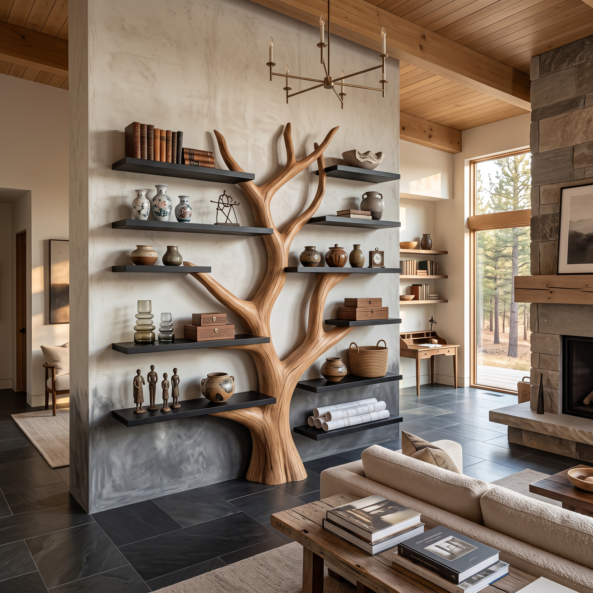 Rustic Tree Bookshelf Bedroom Or Living Room Cozy Wall Storage SINLSATB348