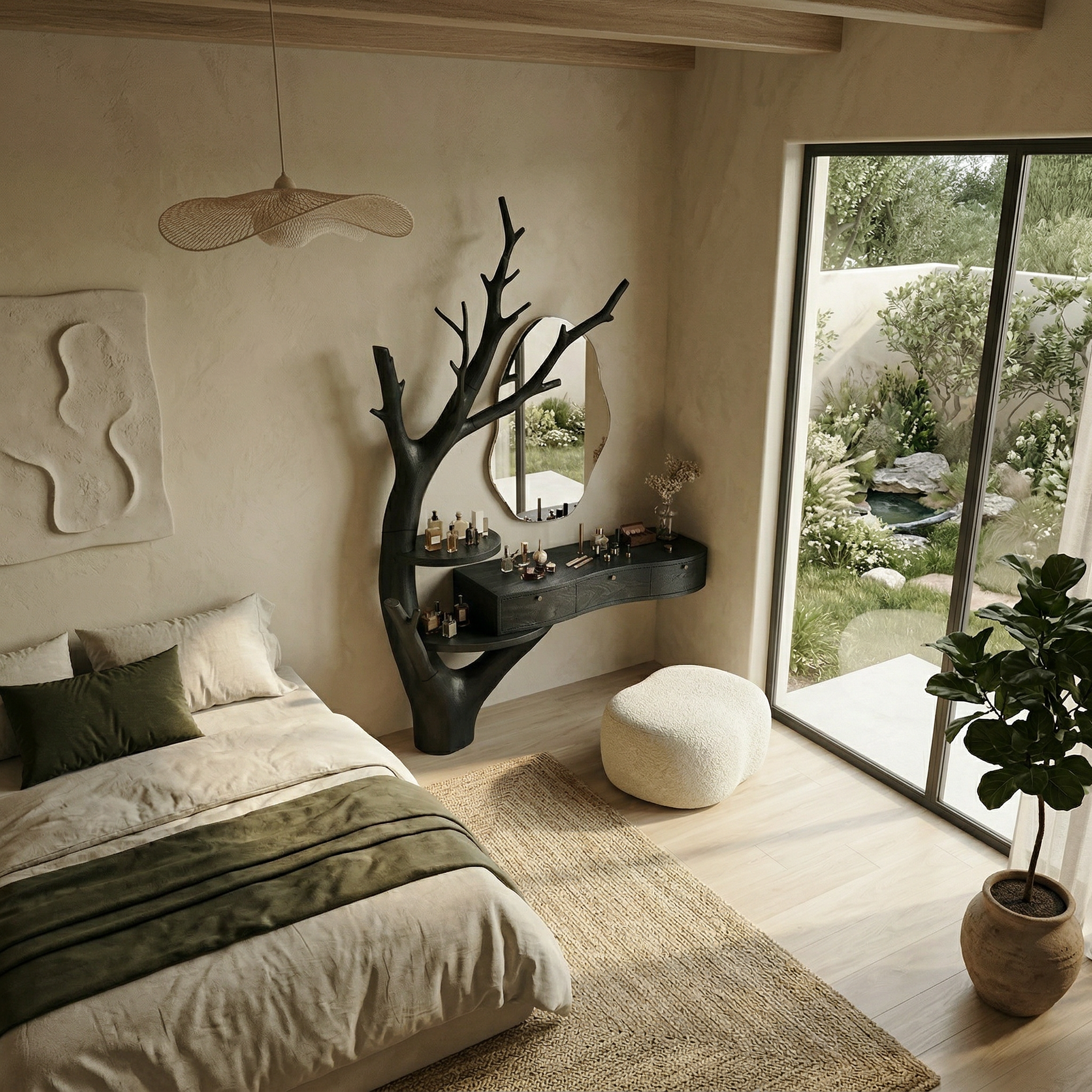 Minimalist Tree Base Floating Dressing Table With Storage Drawers Makeup Vanity Desk For Bedroom SINLSABDT070