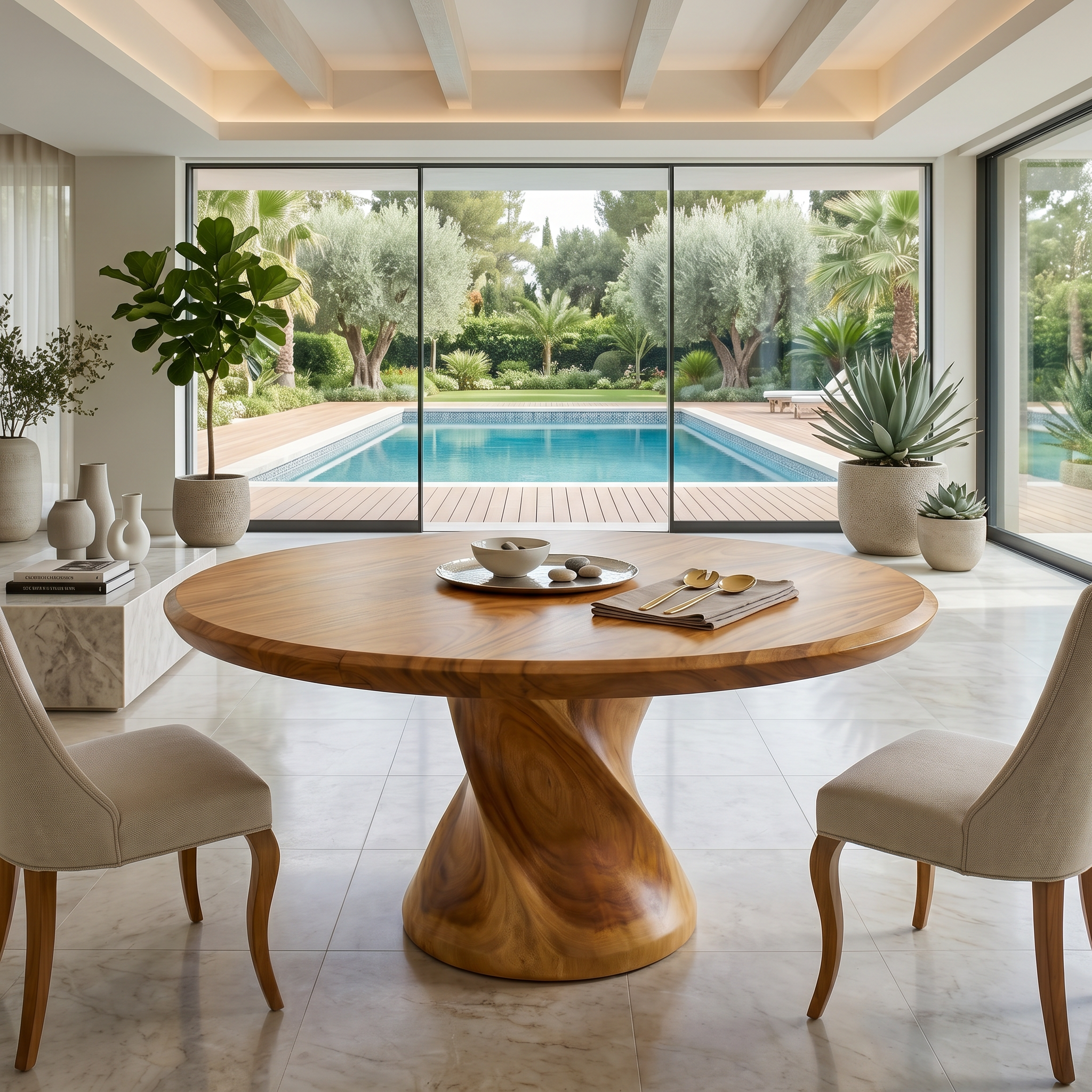 Sculptural Trestle Table For Tropical Dining Room SILDTTRDN073