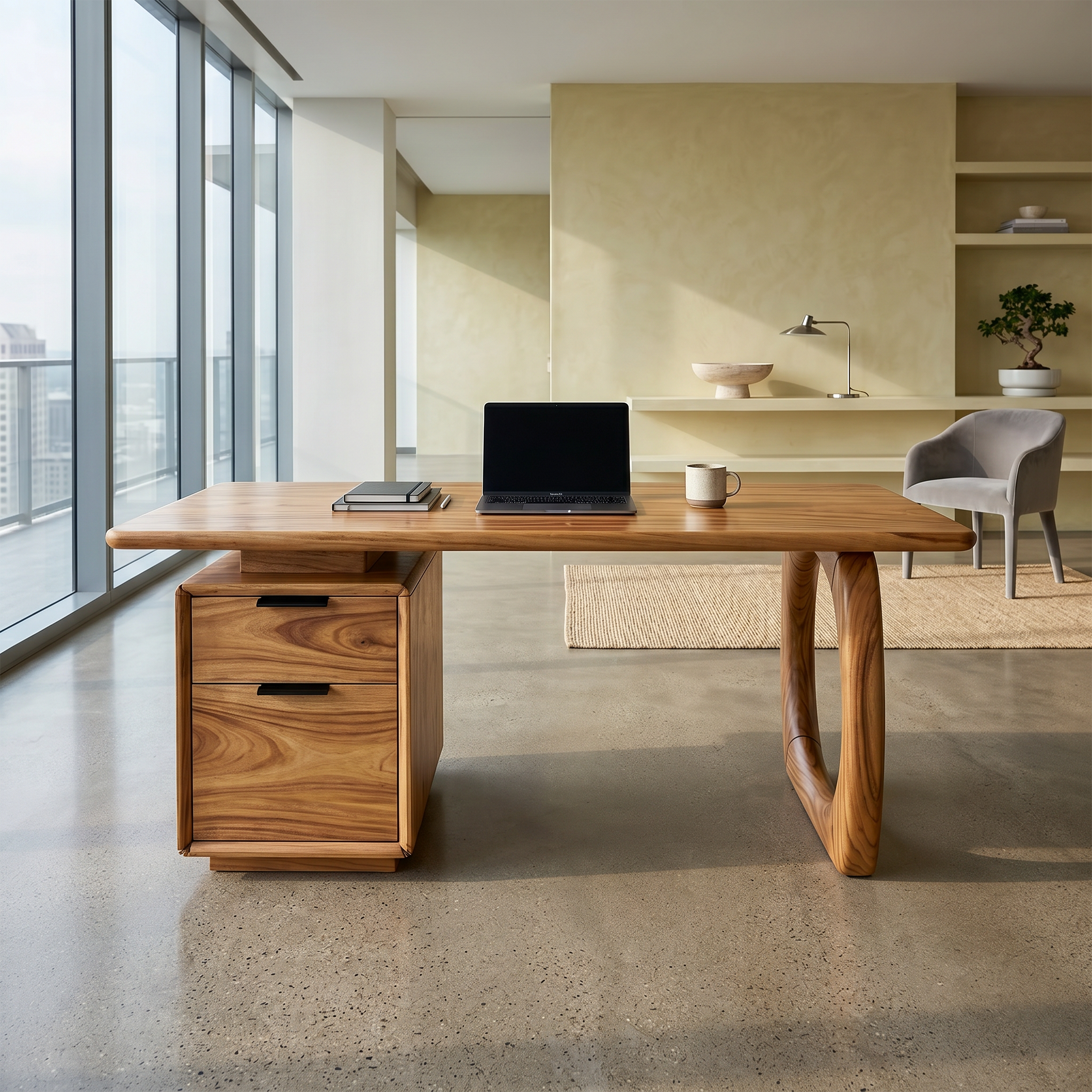 High Rise Workstation Desk With Curved Base For Penthouse Office SILDTTRDE009