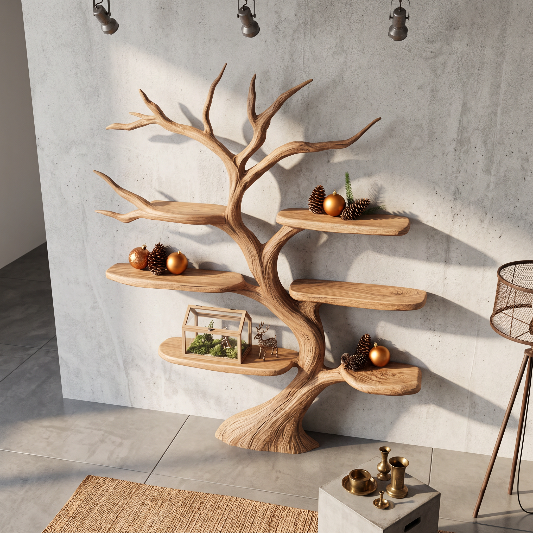 Rustic Organic Tree Shelf Christmas Living Room SINLSATB558