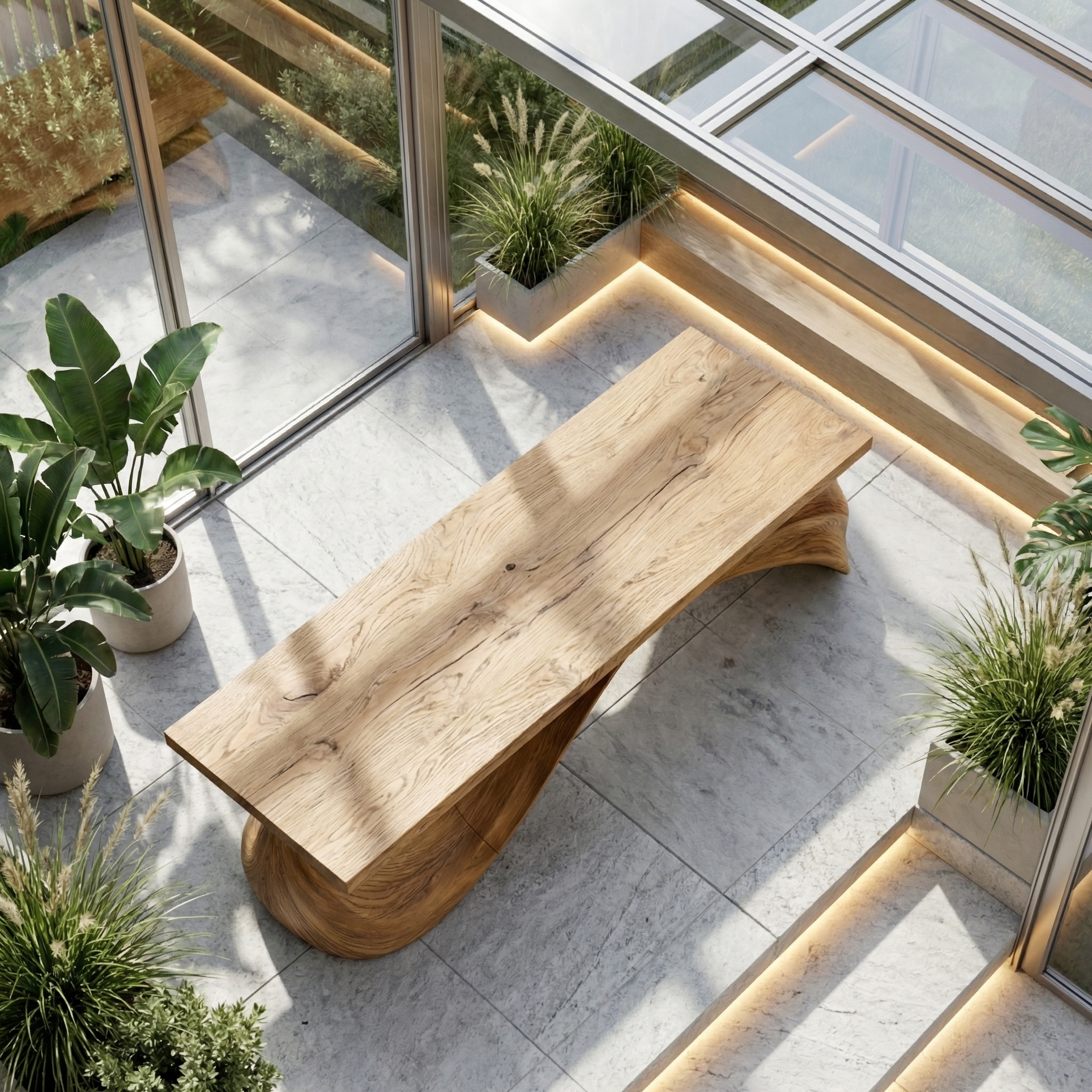 Contemporary Wave Bench Solid Wood Elegant Loop Design Hallway And Entryway SINLHARS099