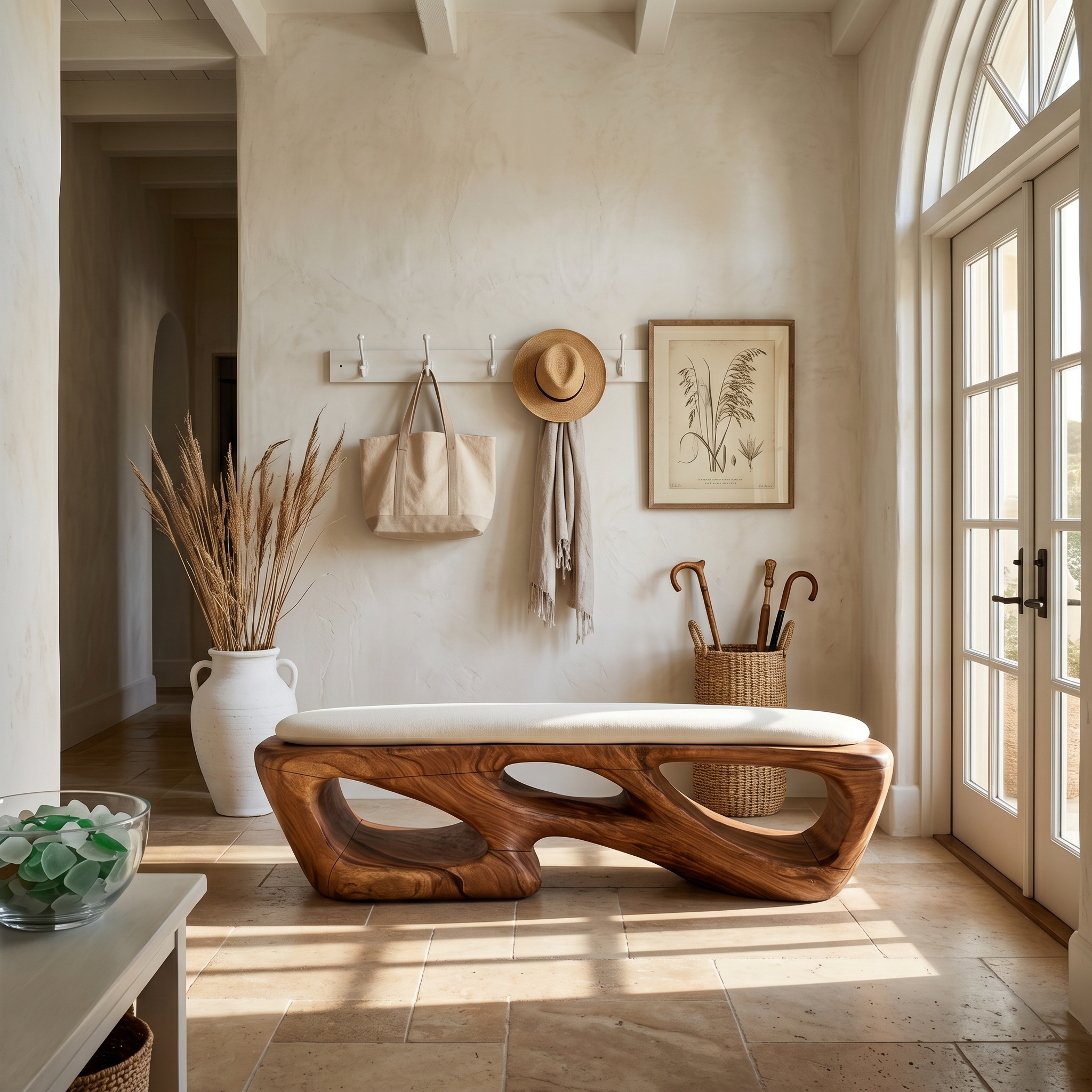 Curved Solid Wood Bench Luxury Living Room SILDTTRBEN081