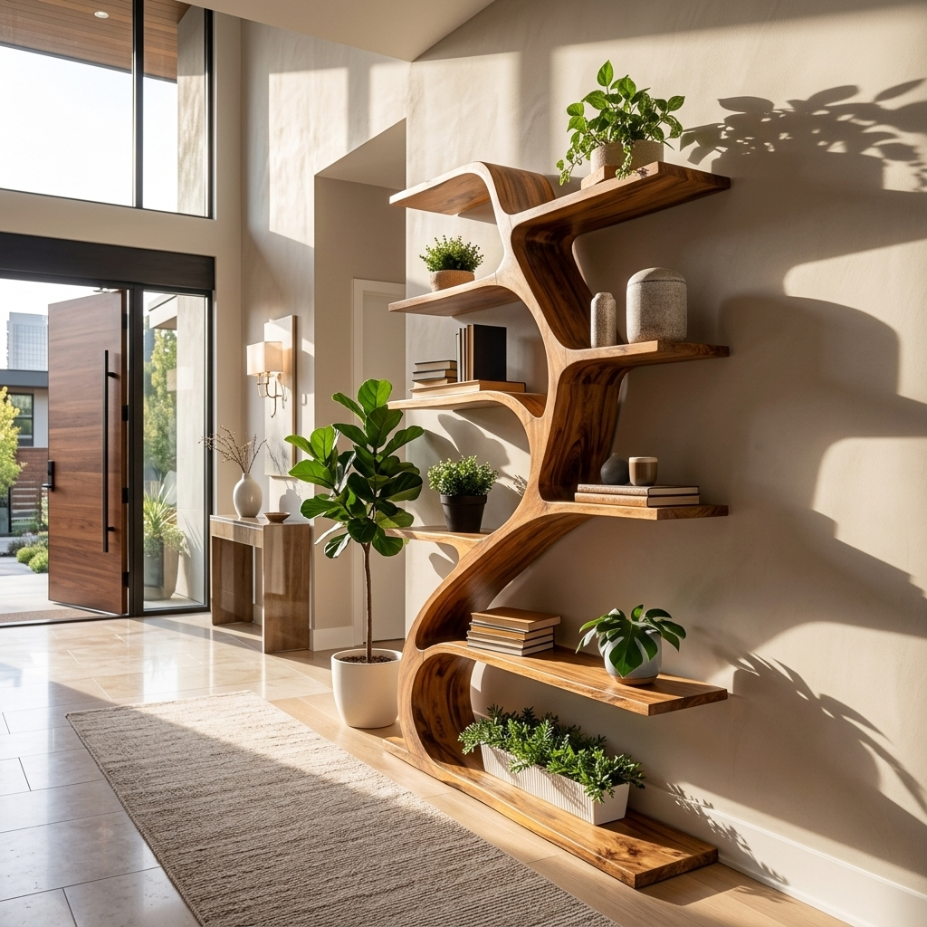 Minimal Natural Wood Bookshelf Branch Design For Interior Space RTTHTTBS122
