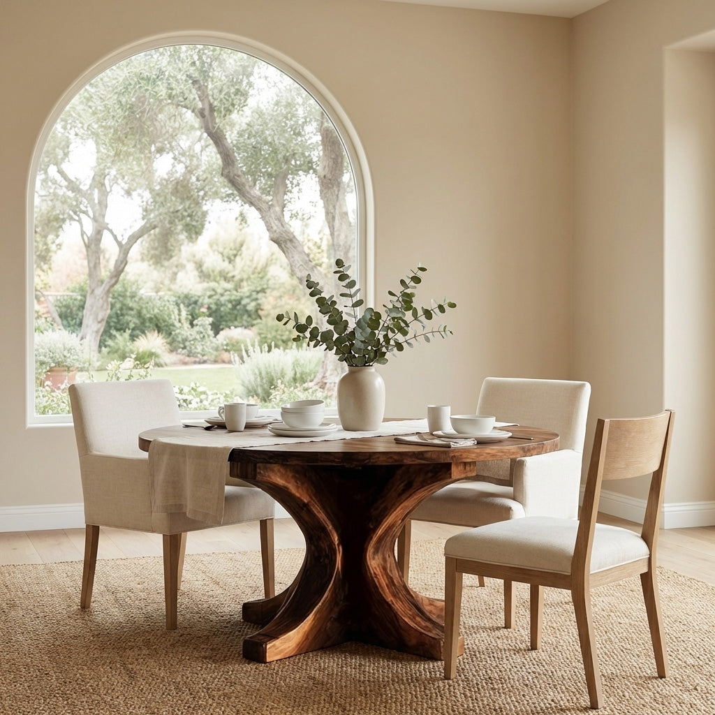 Modern Round Wooden Dining Table With Flared Base For Kitchen RTTHHNDN042