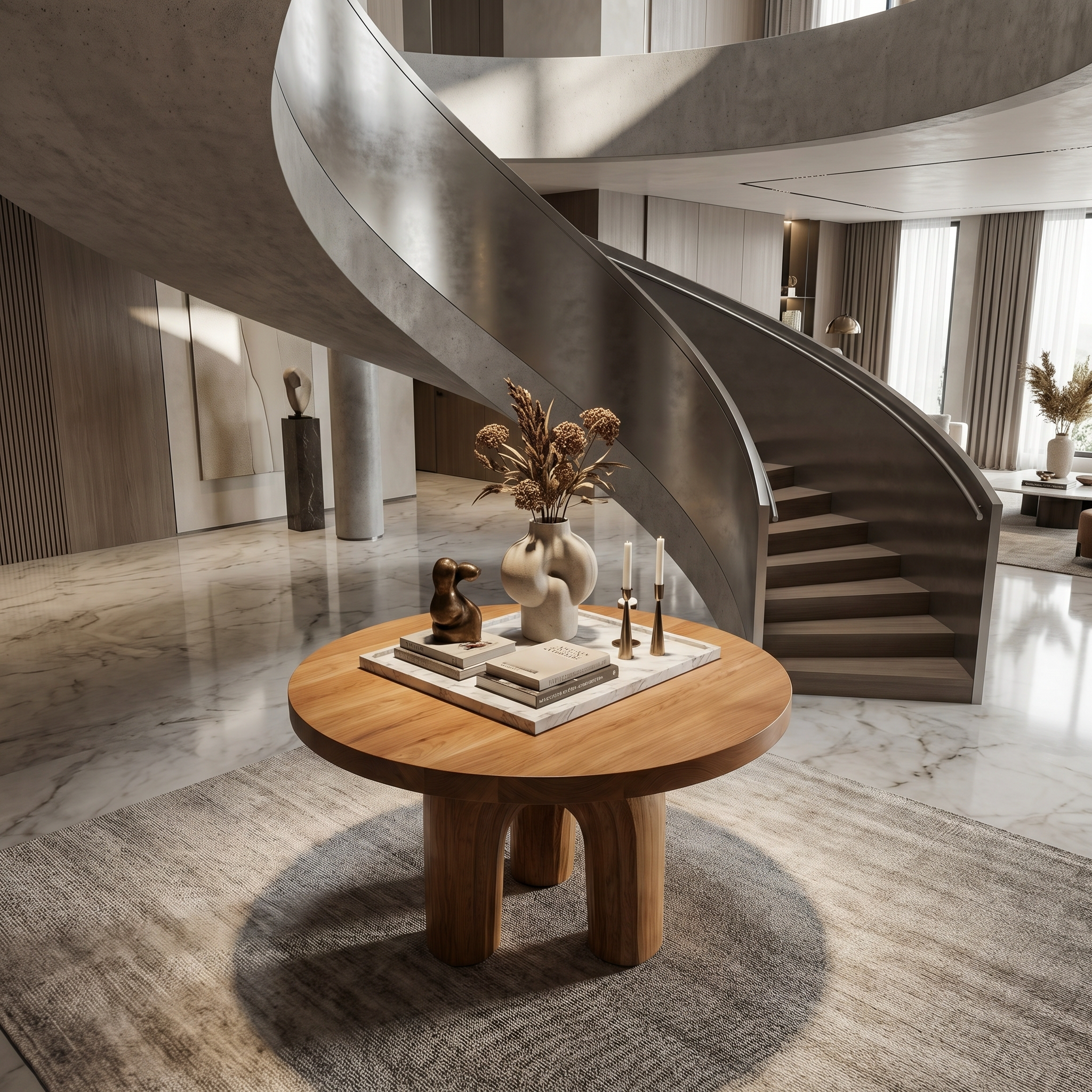 Modern Luxury Sculptural Round Foyer Table For Entryway And Lobby SINLSAFT024