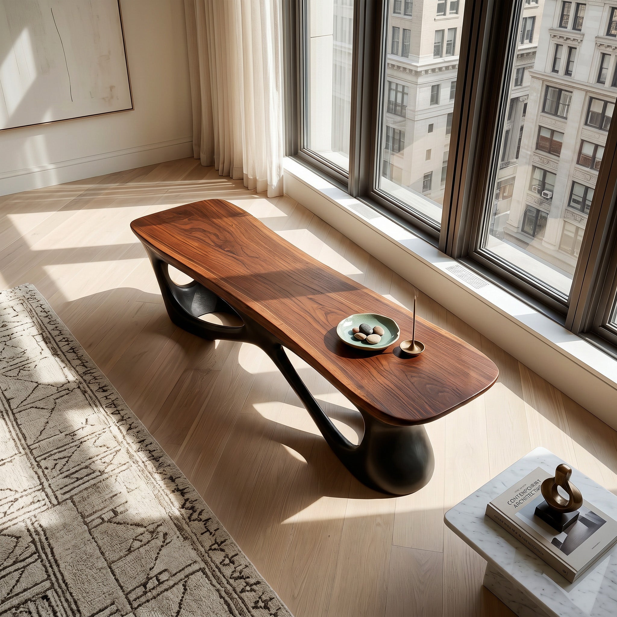 Contemporary Natural Wood Bench For Luxury Window Corner RTTHHNCHR159