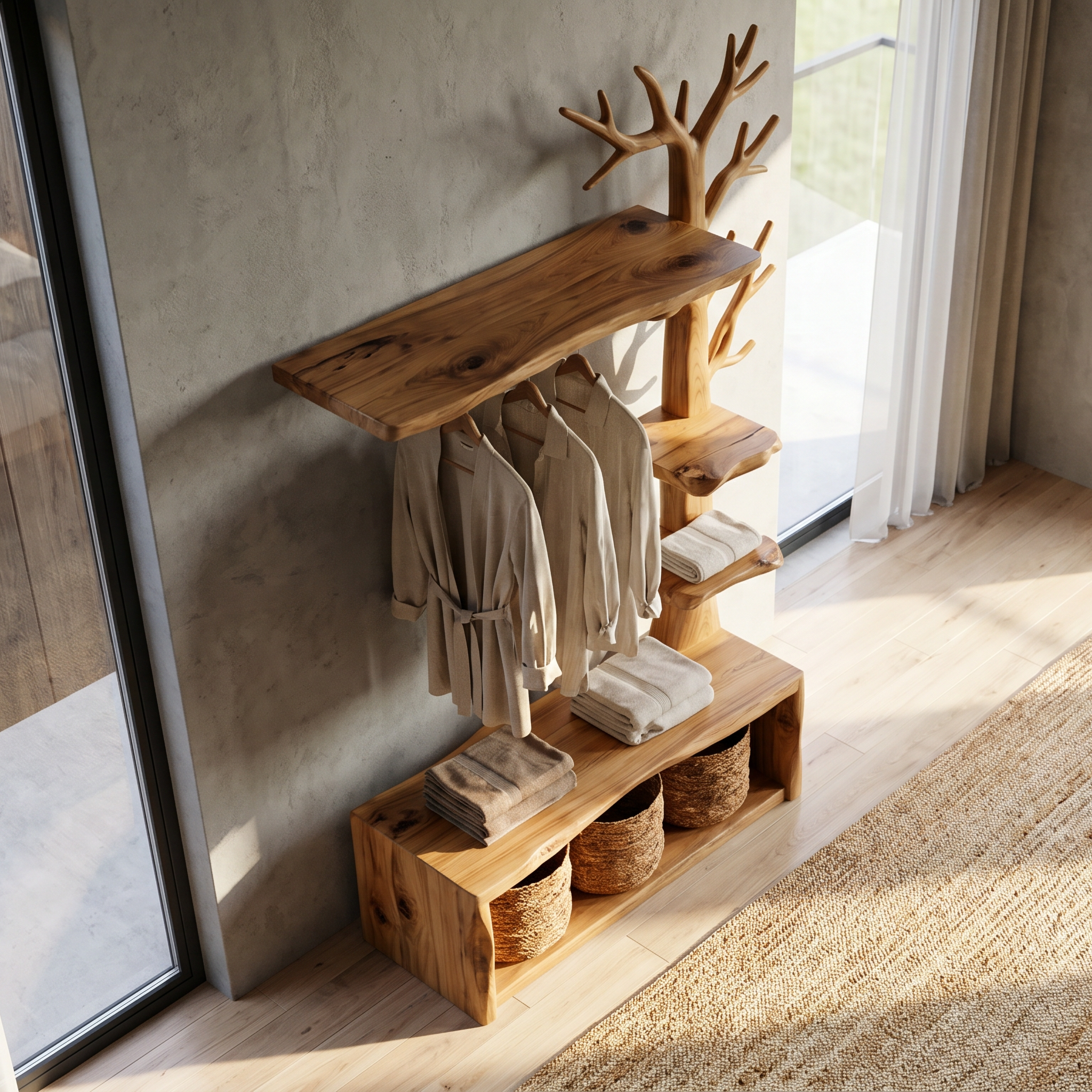 Natural Tree Coat Rack Bench Entryway And Hallway SINLSATCR114
