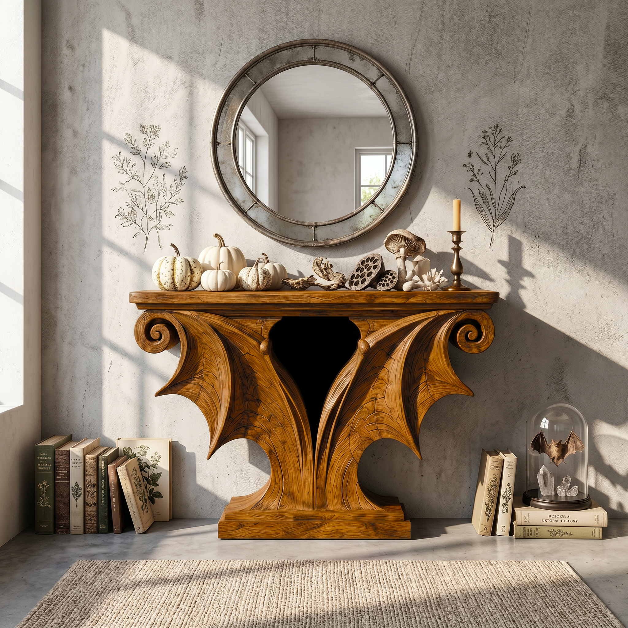 Sculptural Console Table Handcrafted Solid Wood Design For Entryway Living Room SINLSACS676