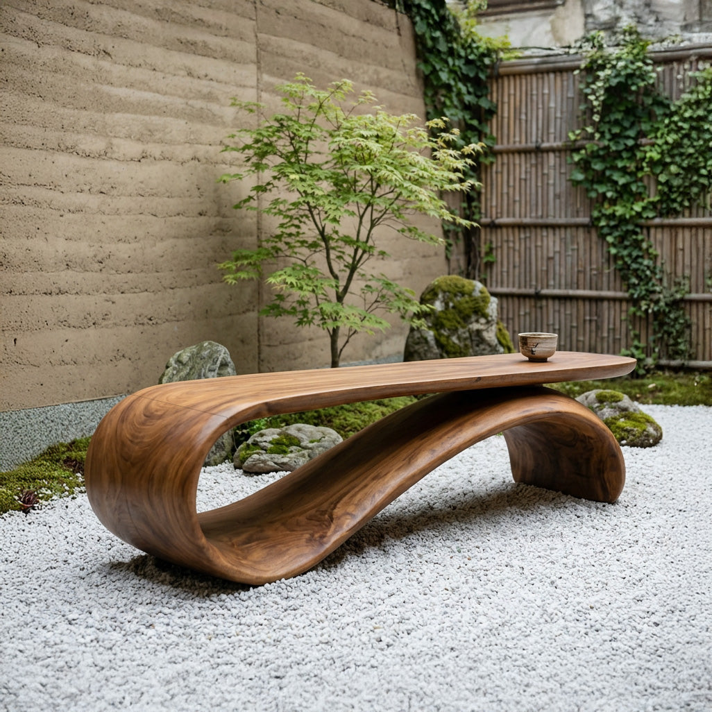 Modern Sculptural Wood Bench For Hallway Accent Decor RTTHHNCHR137