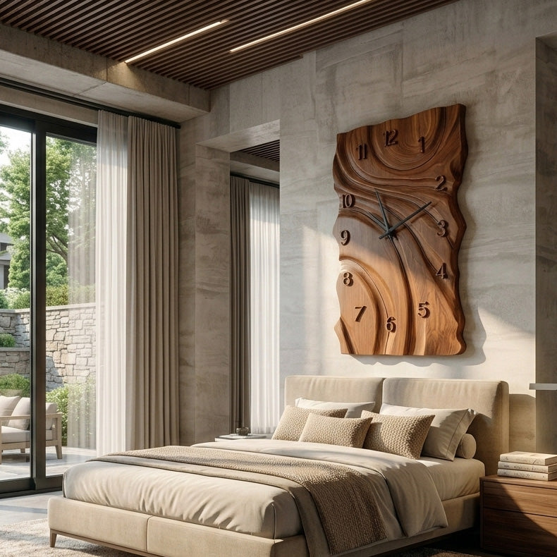 Rustic Wooden Wall Clock With Carved Design For Home RTTHHNWAC032
