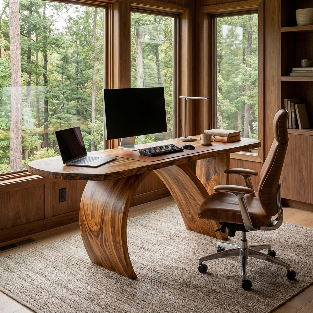 Contemporary Wooden Desk With Artistic Base For Home Workspace RTTHTTDE077