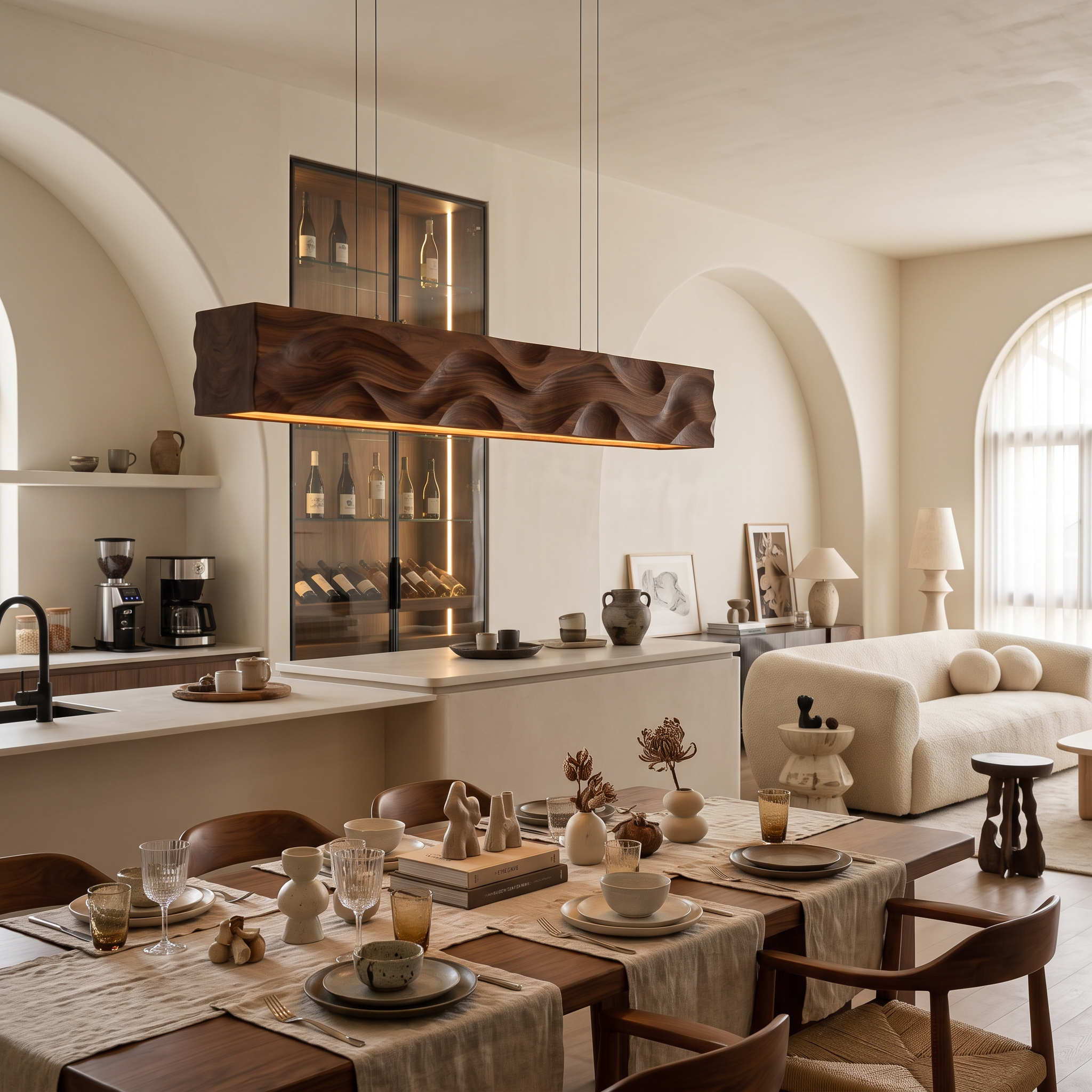 Modern Pendant Lighting With Carved Wave For Dining Area RTTHTTCE013