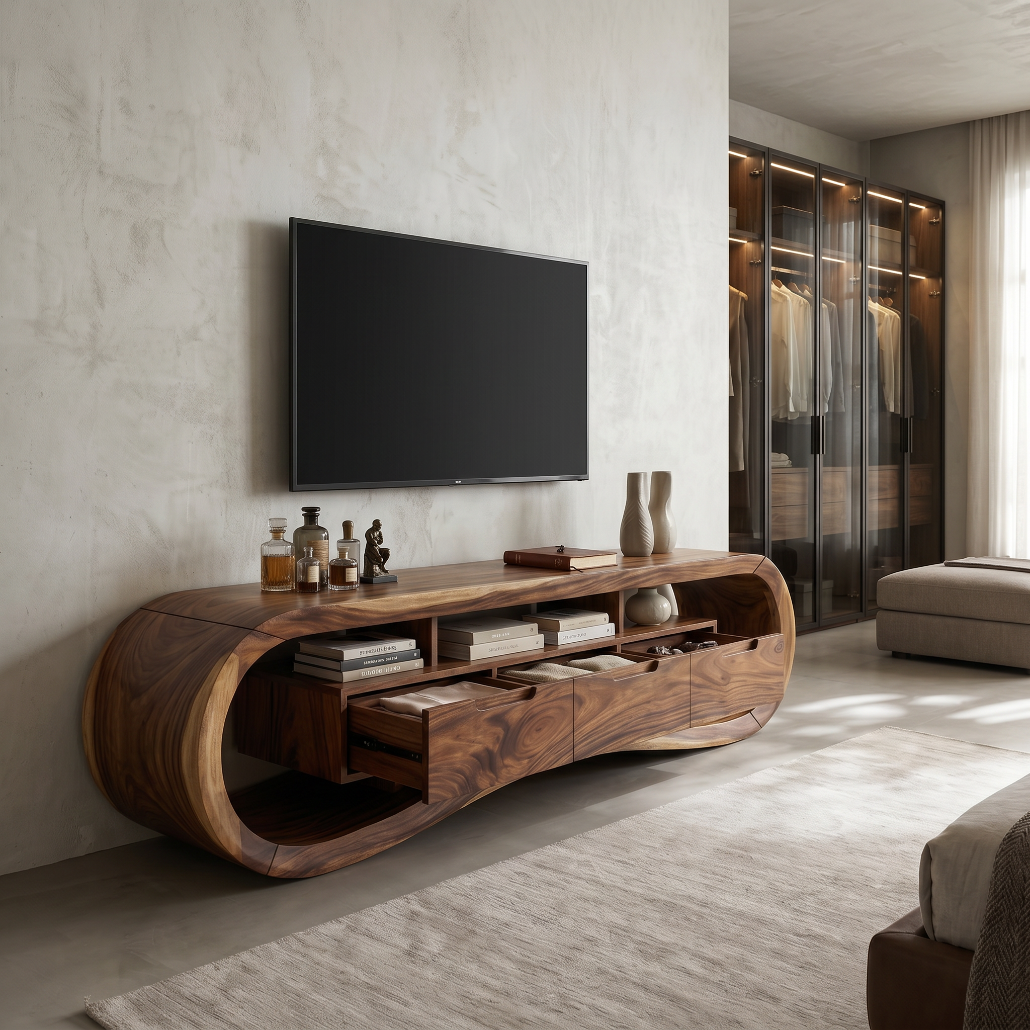 Modern Sculptural TV Stand For Luxury Minimalist Living Room SILDTTRTVC097