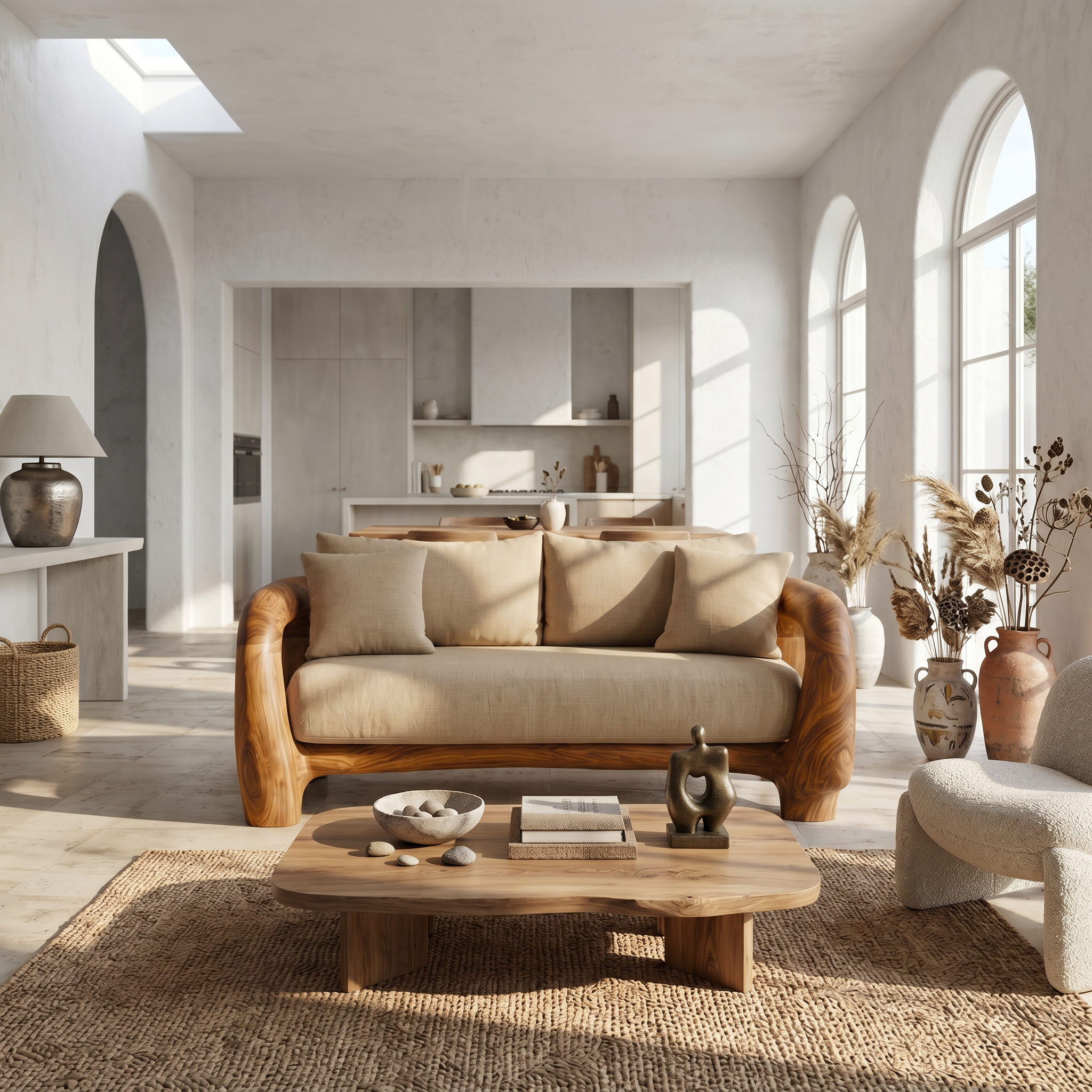 Contemporary Lounge Sofa Frame With Sculptural Wooden Base For Living Room SINLSASF049