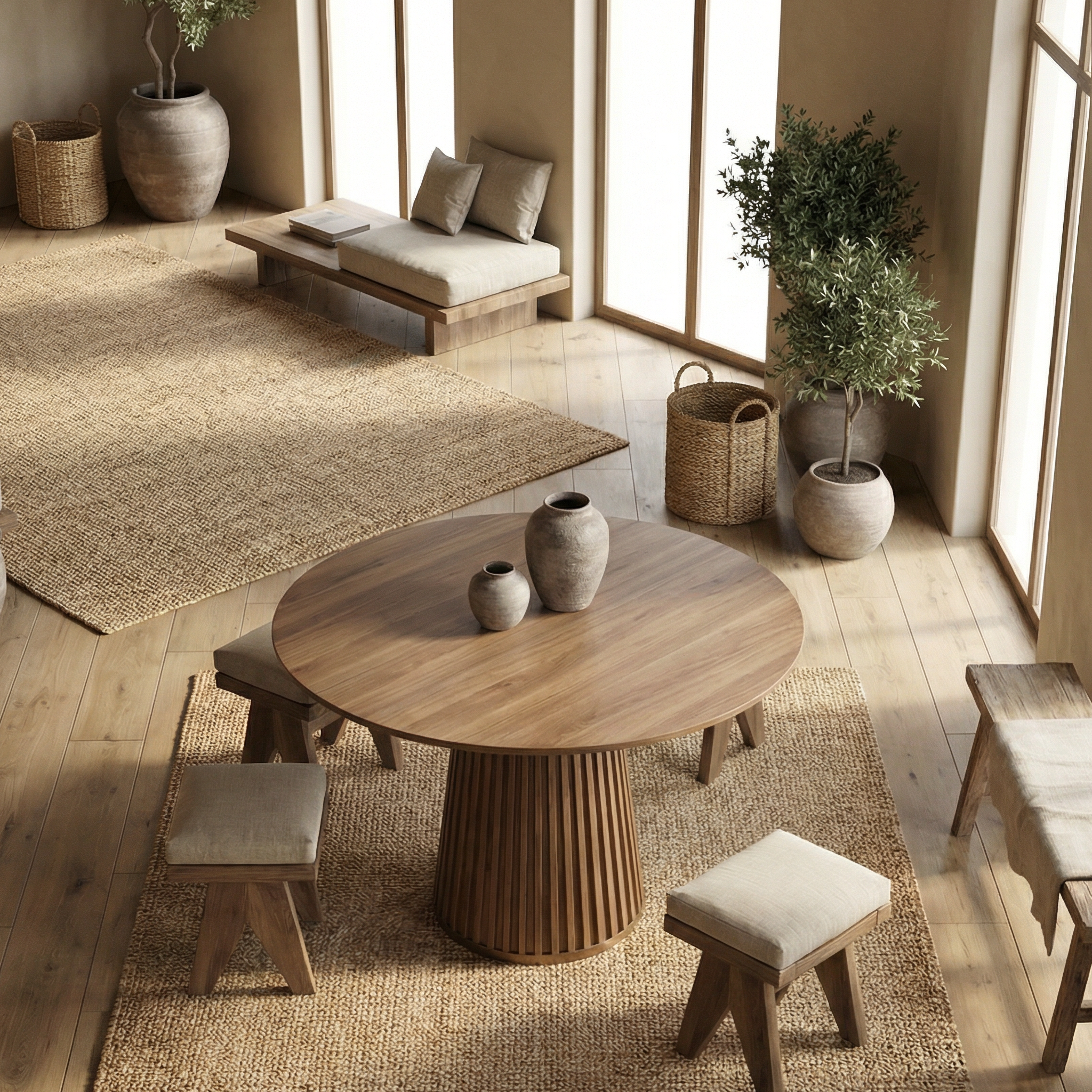 Sculptural Round Pedestal Entryway Table For Living Room And Hallway SINLSAFT005