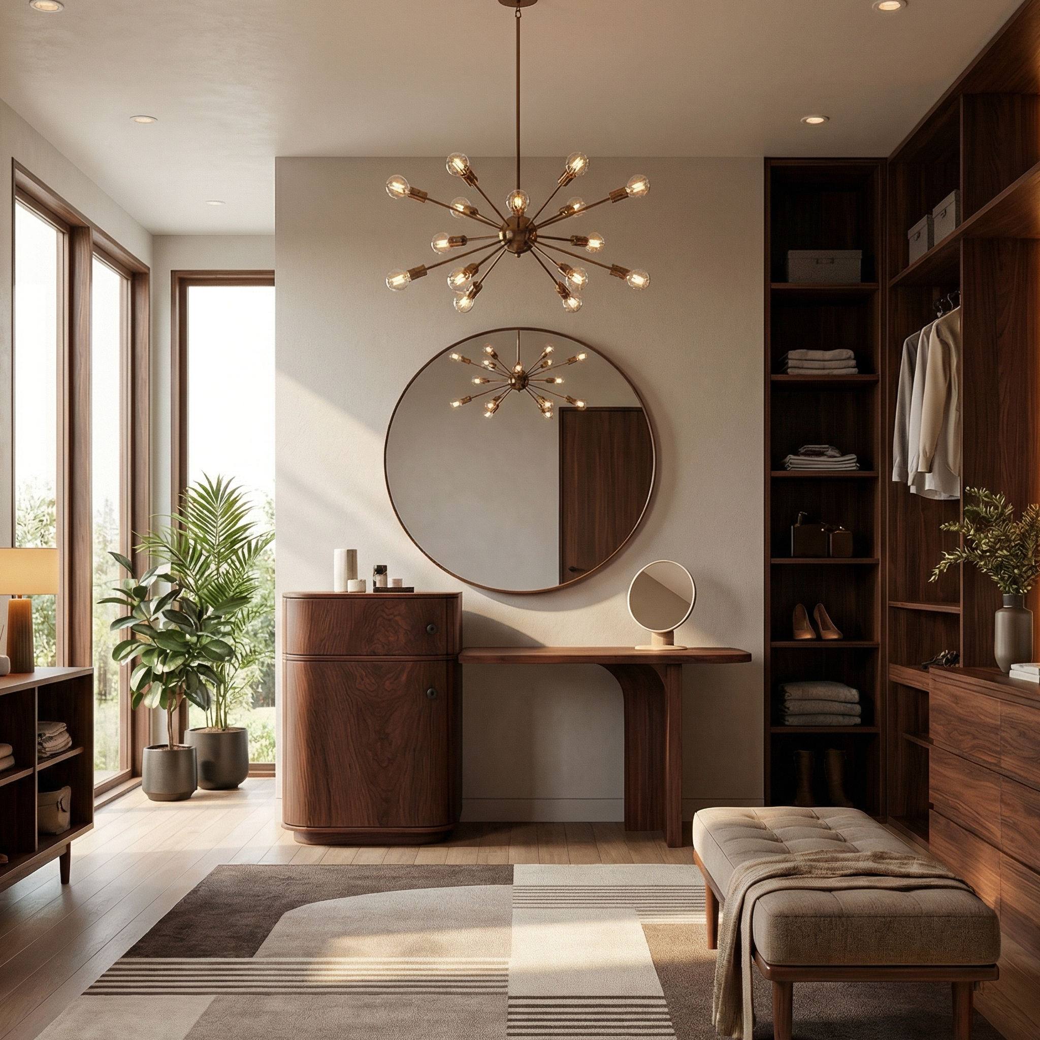 Scandinavian Dressing Table With Storage Cabinet Warm Minimalist Rounded Design For Bedroom SINLSABDT058