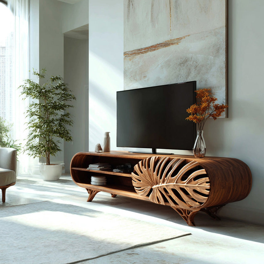 Modern Wooden TV Cabinet With Leaf Shape Door For Living RTTHHNTVC108