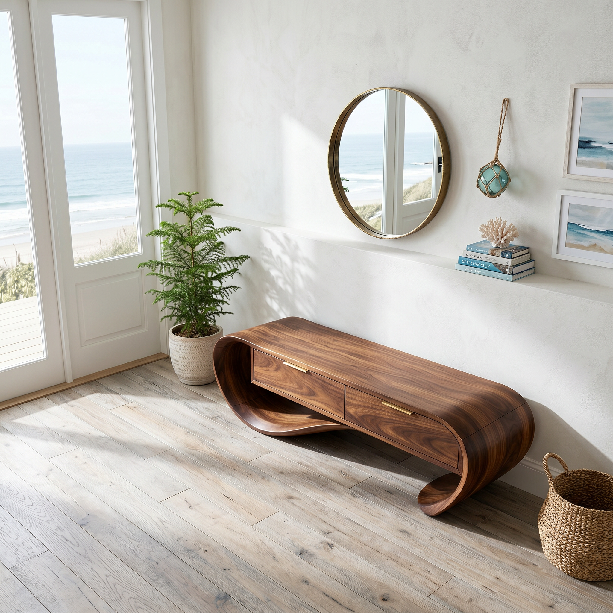 Contemporary Curved Bench With Drawer Storage For Entryway Interior SILDTTNBEN011