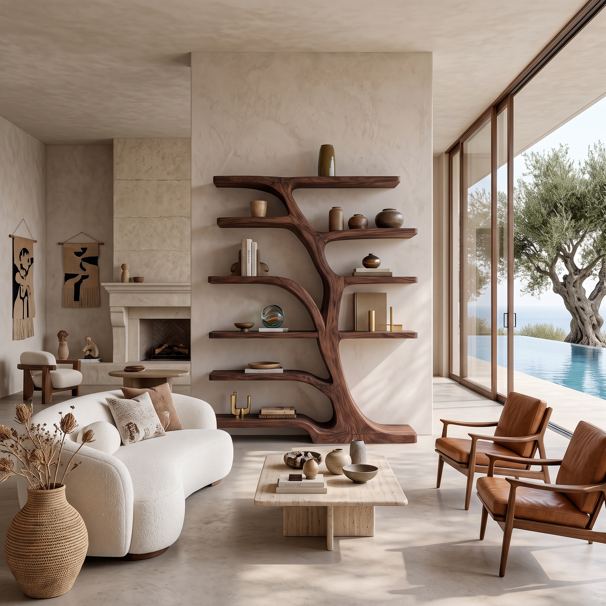 Modern Bookshelf Flowing Curved Design For Living Decor RTTHTTBS063
