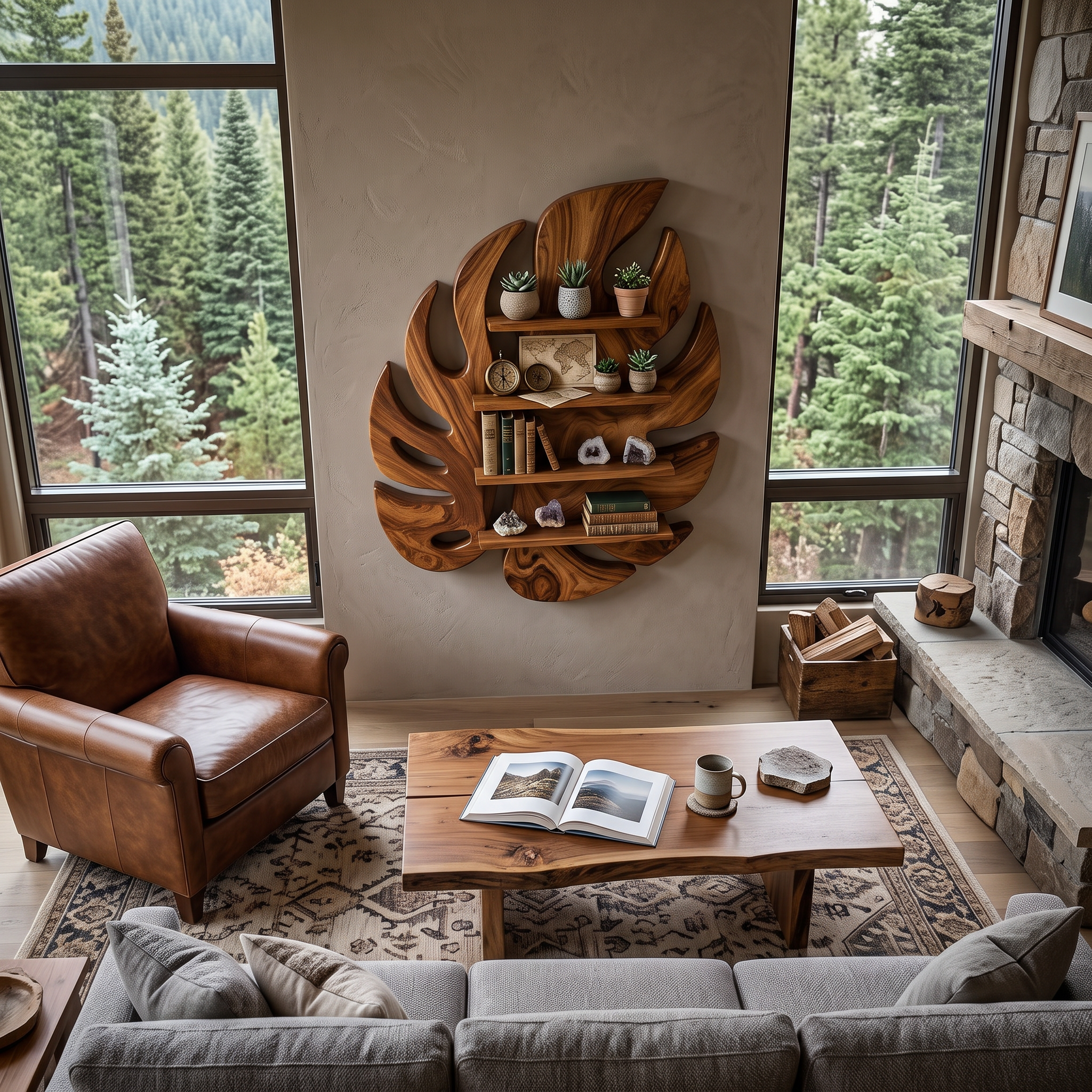 Modern Wooden Leaf Floating Bookshelf For Living Room RTTHTTBS080