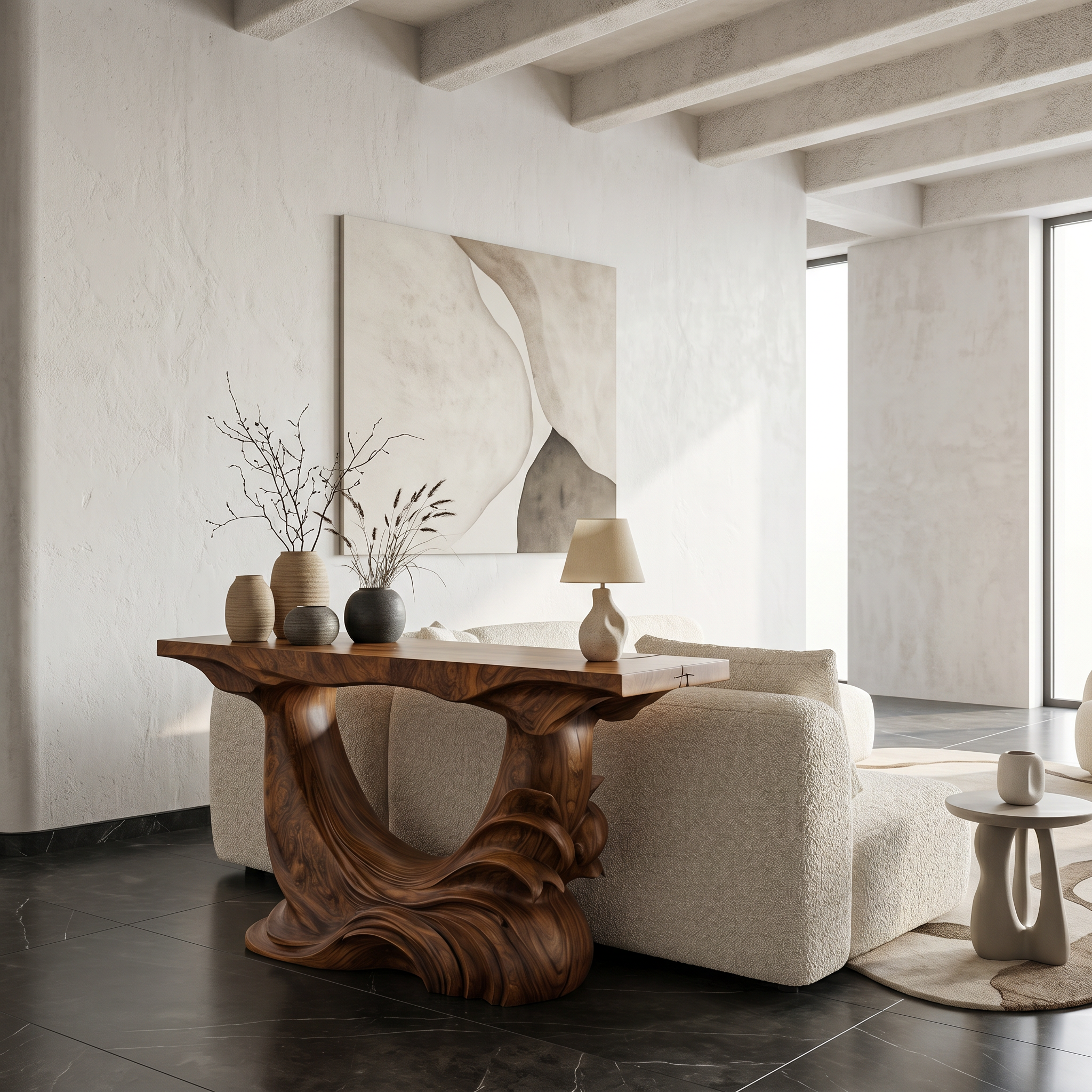 Natural Console Table With Flowing Wood Sculpture For Hallway SINLSACS633