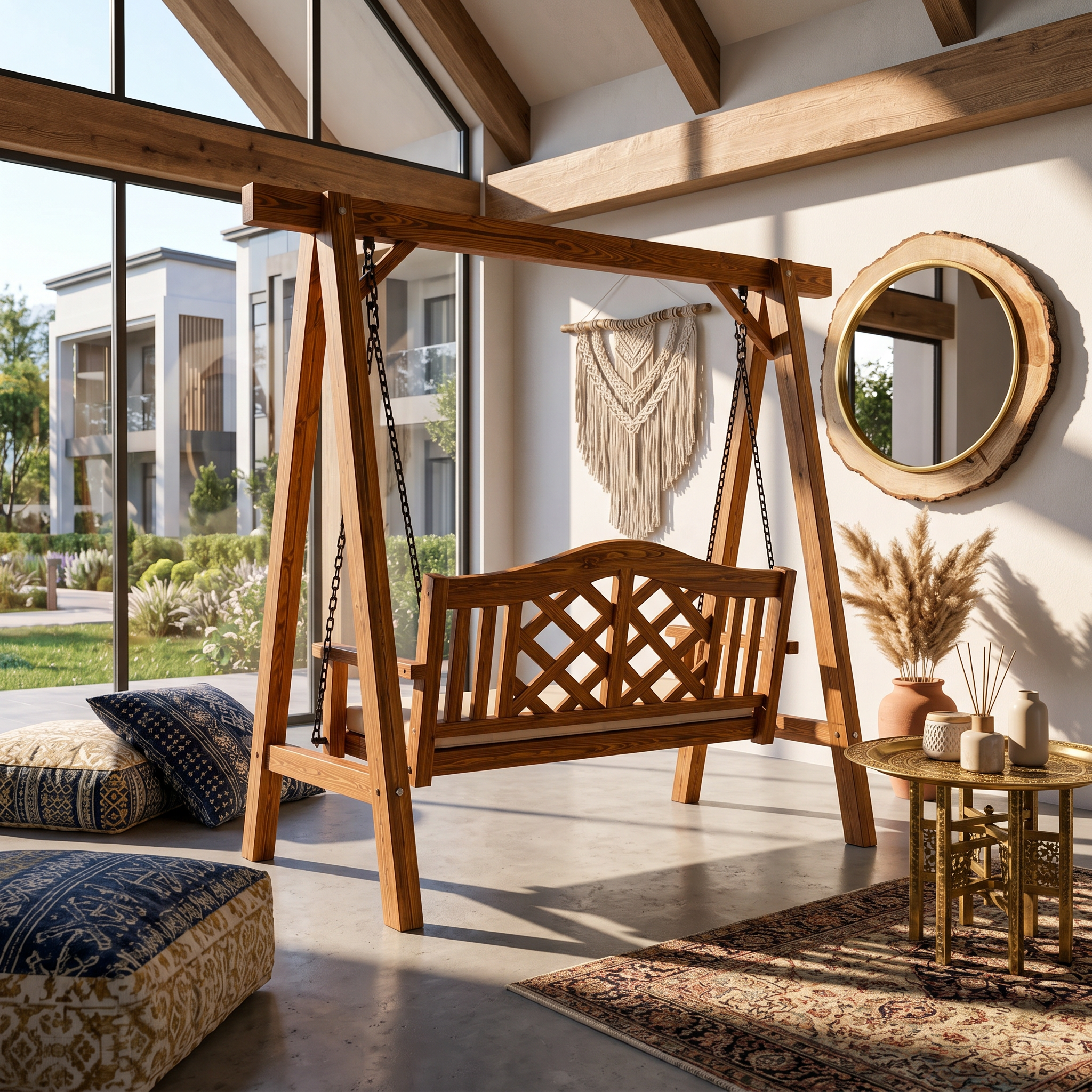 Contemporary Wooden Garden Swing Outdoor Living SILDTTRSWI015