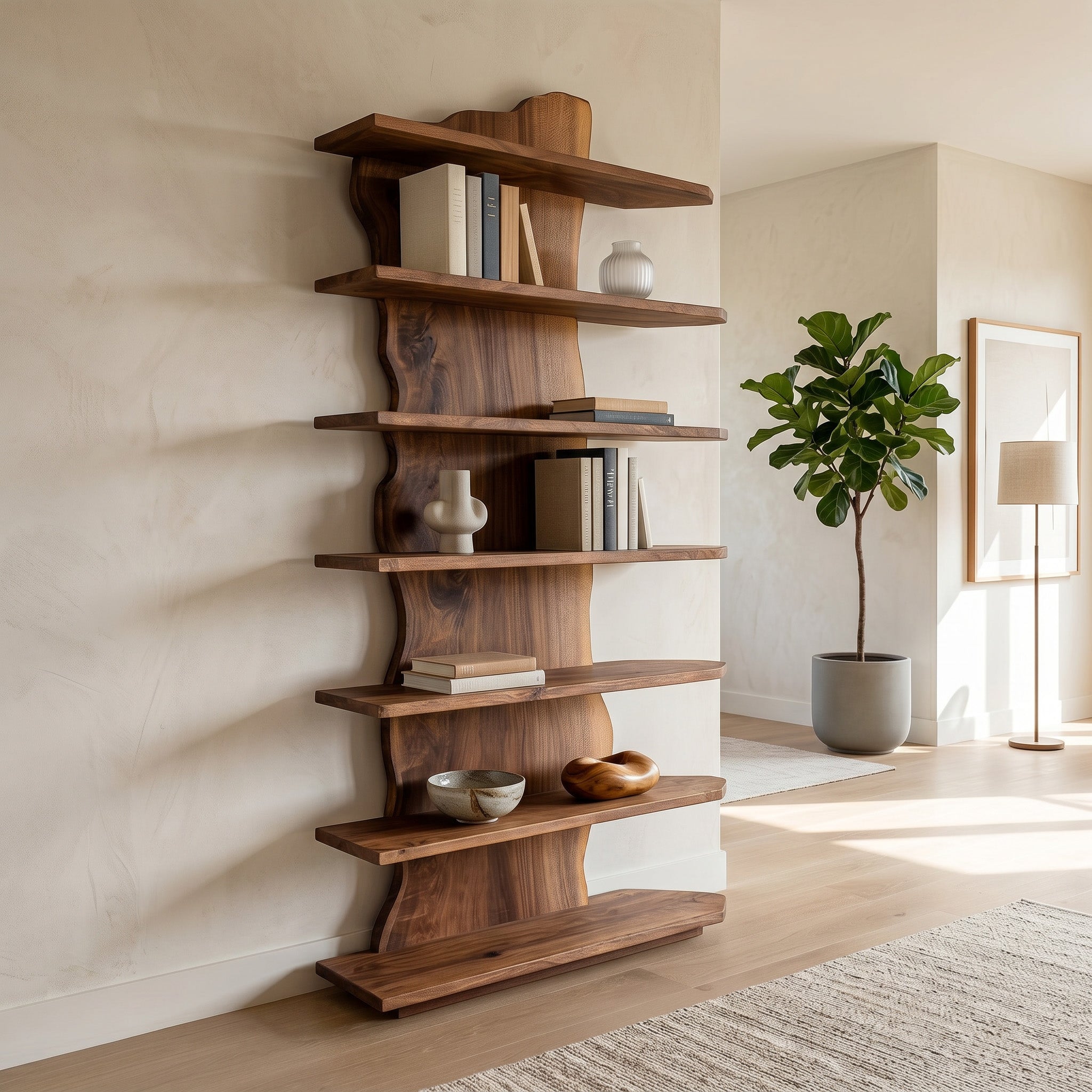 Organic Natural Wooden Standing Shelf For Reading Nook RTTHHNSS020