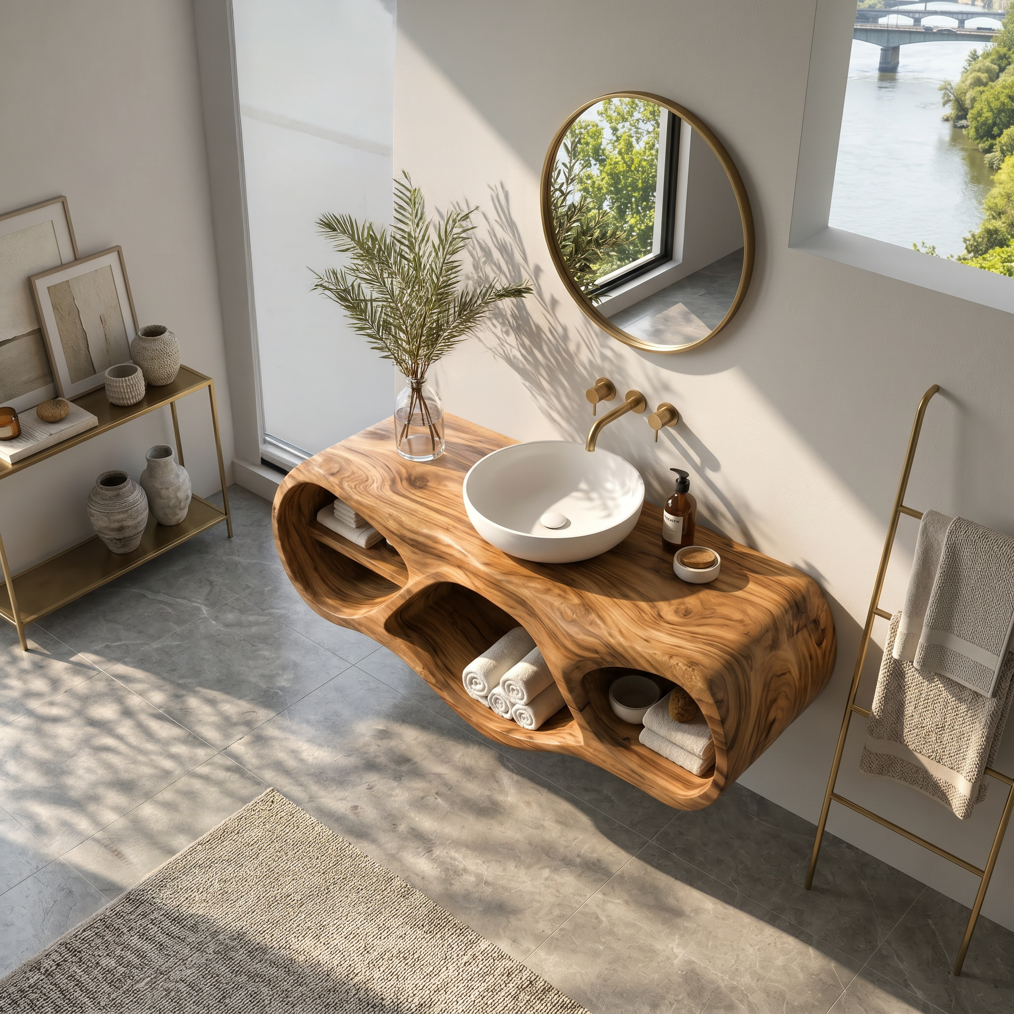 Organic Bathroom Vanity With Oval Open Shelves For Spa Bathroom RTTHTTBRV024