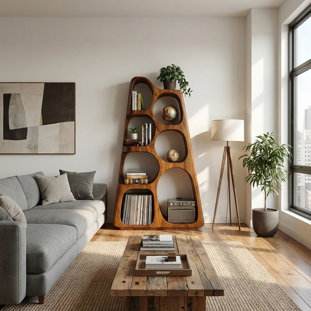 Organic Wooden Bookshelf For Japandi Furniture Decor RTTHHNBS151