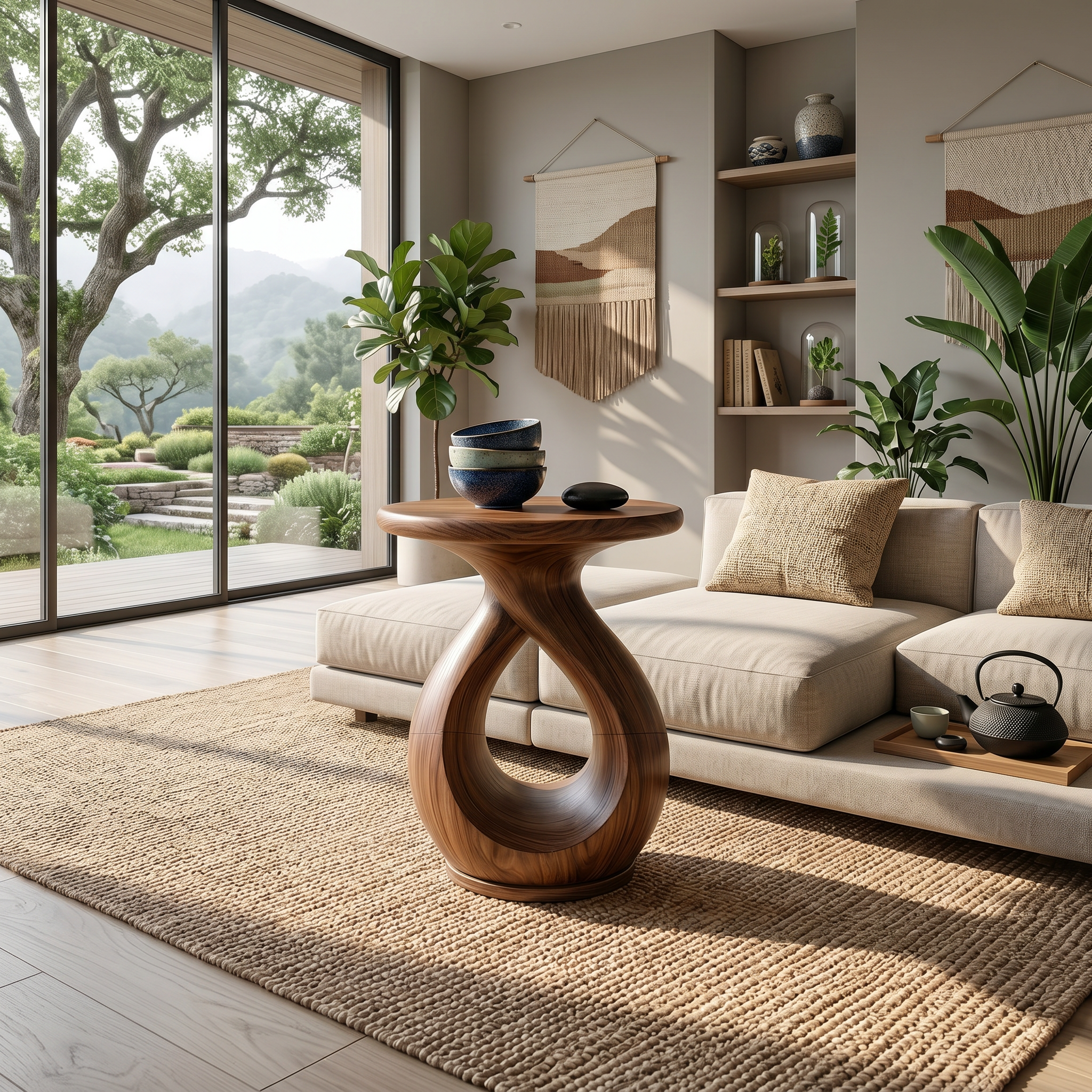 Japandi Twisted Side Table Contemporary Reading Nook SILDTTRSTA032