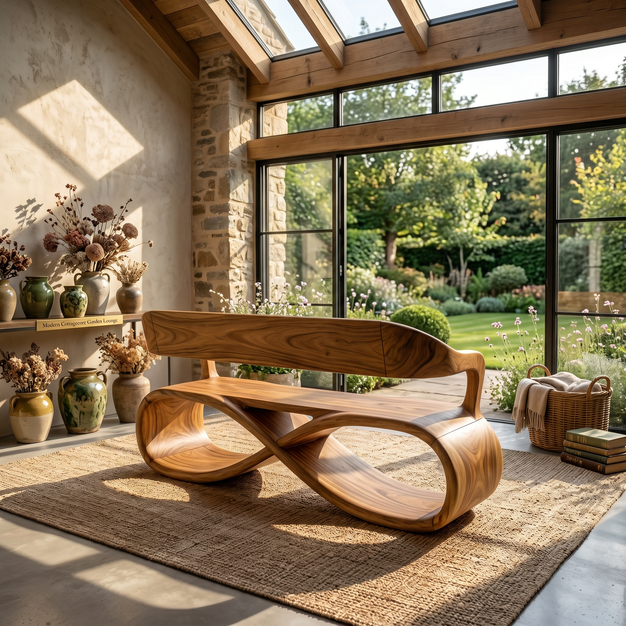 Sculptural Wooden Bench Modern Living Room SILDTTRBEN055
