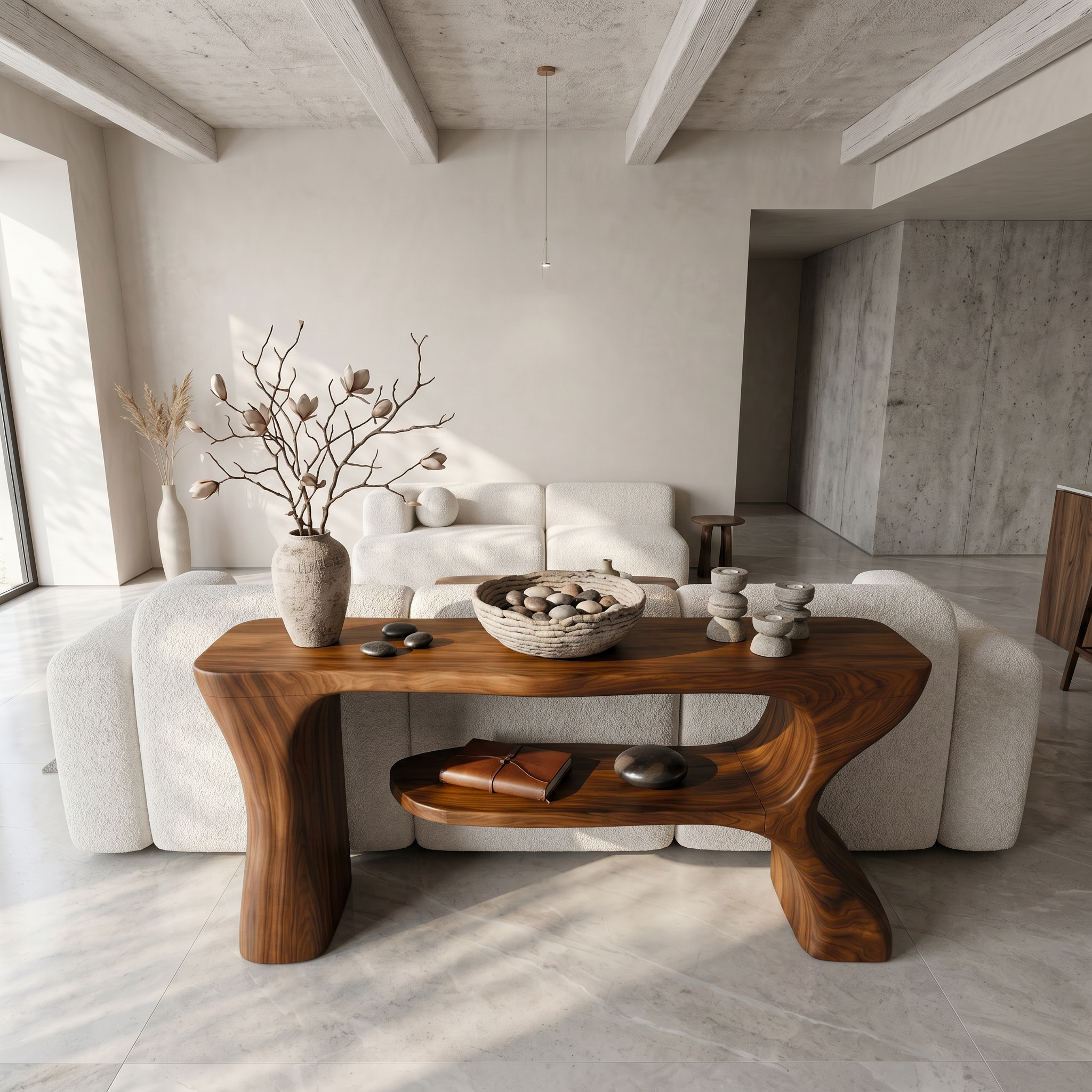 Organic Console Table With Sculptural Curved Form For Entryway SINLSACS639