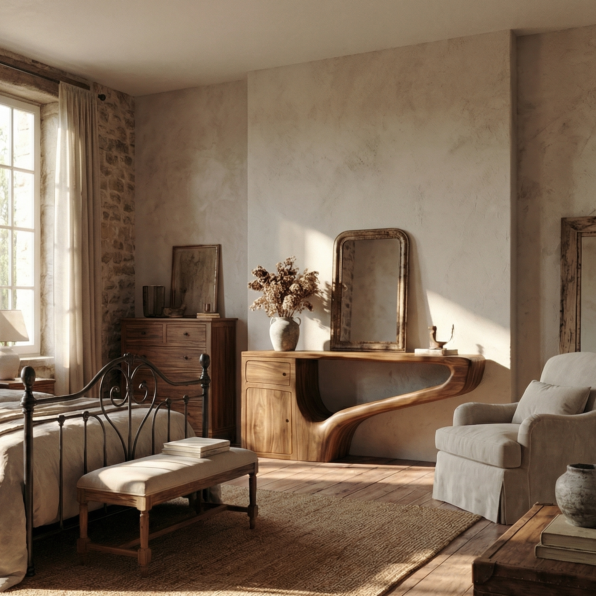 Modern Asymmetrical Dressing Table Solid Wood Integrated Storage Design Bedroom SINLSABDT060