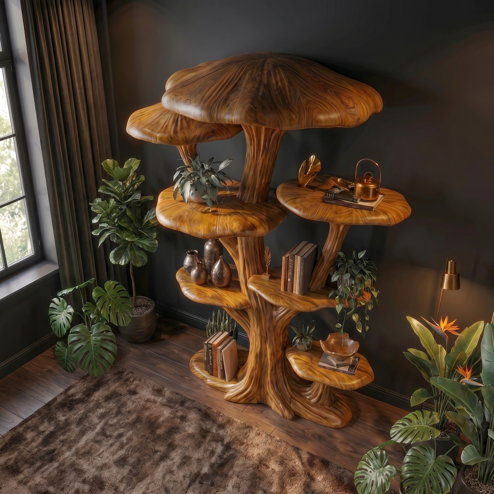 Modern Organic Mushroom Bookcase For Living Room And Bedroom SINLSATB729