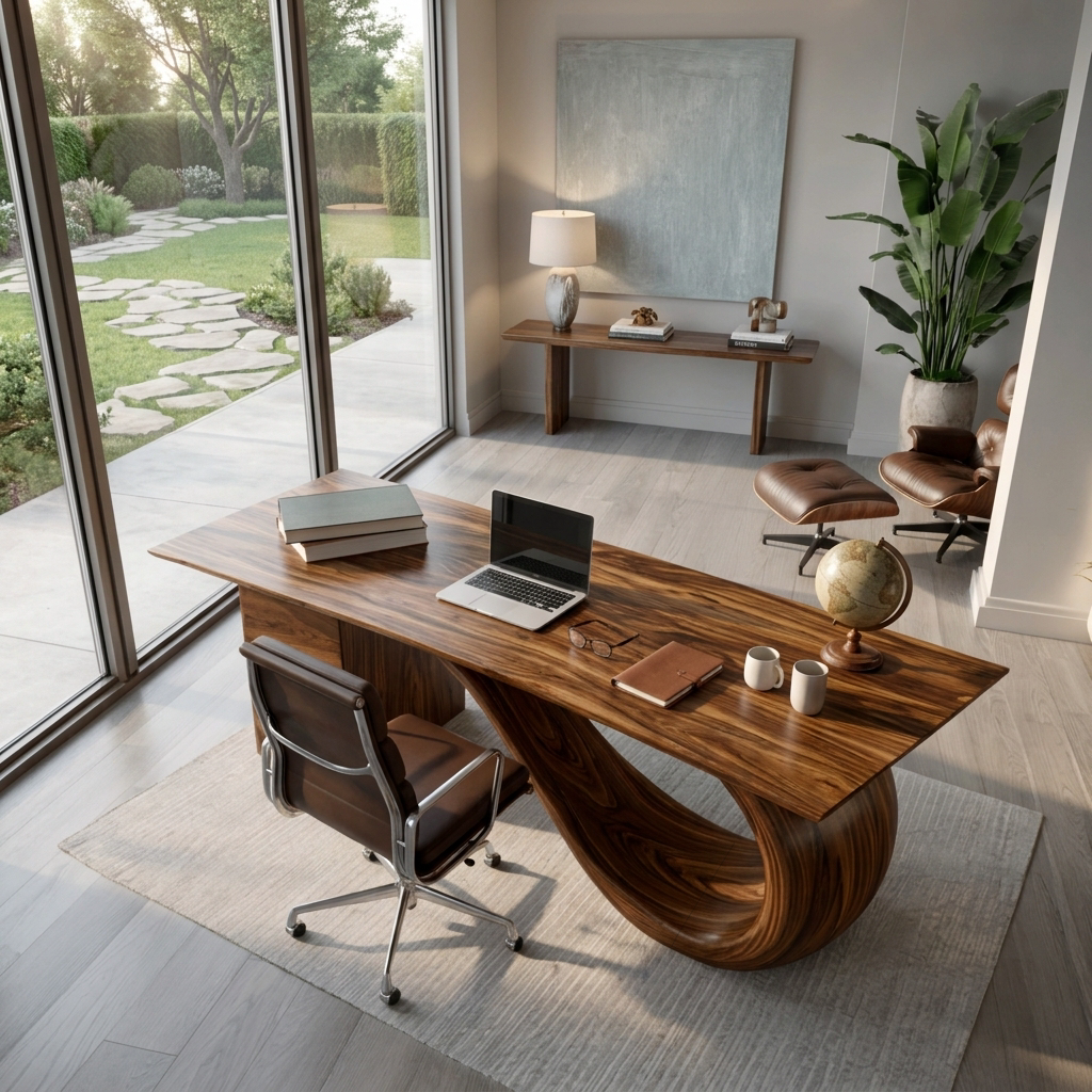 Modern Wooden Desk With Curved Base For Office RTTHTTDE075