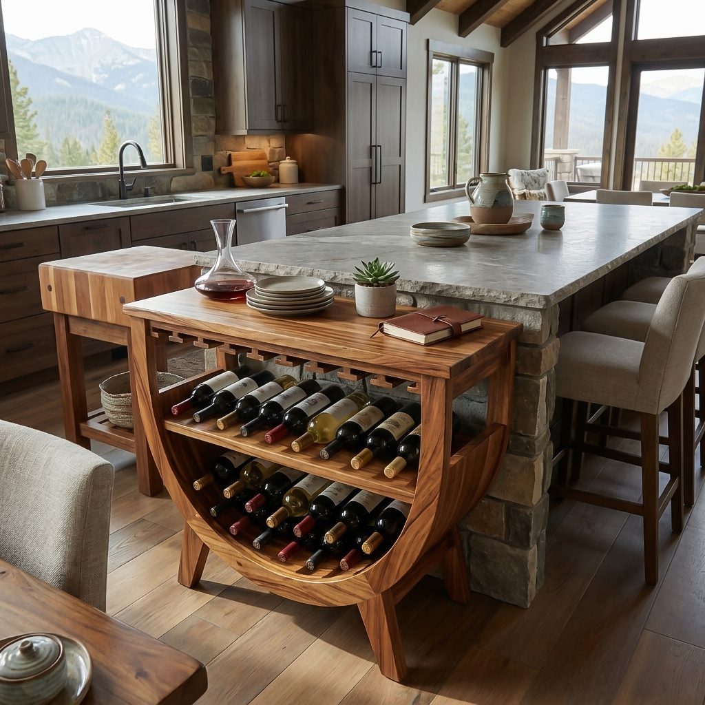 Wooden Wine Cabinet With Built In Glass Rack For Kitchen RTTHTTBCA035