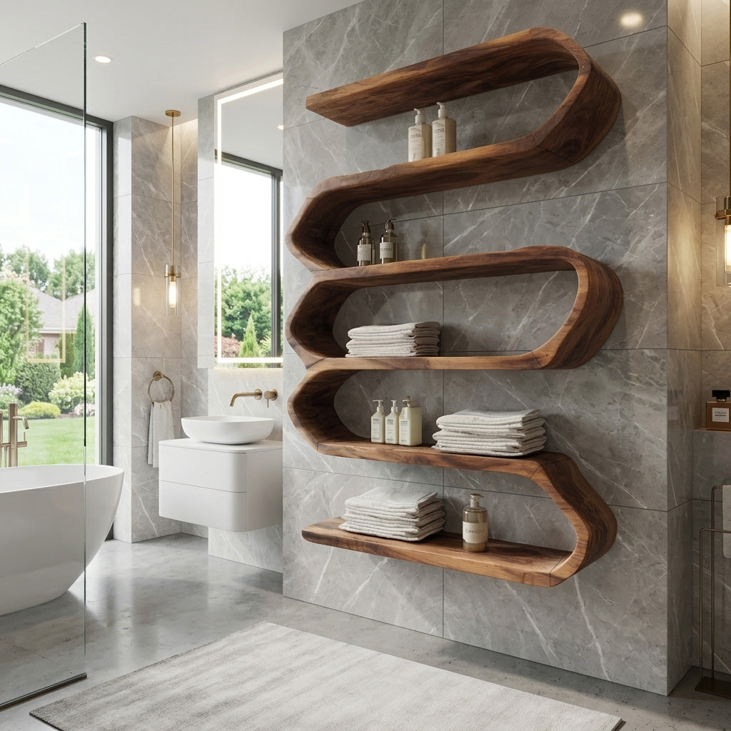 Organic Natural Wood Bathroom Shelf For Spa Style RTTHHNBAS029