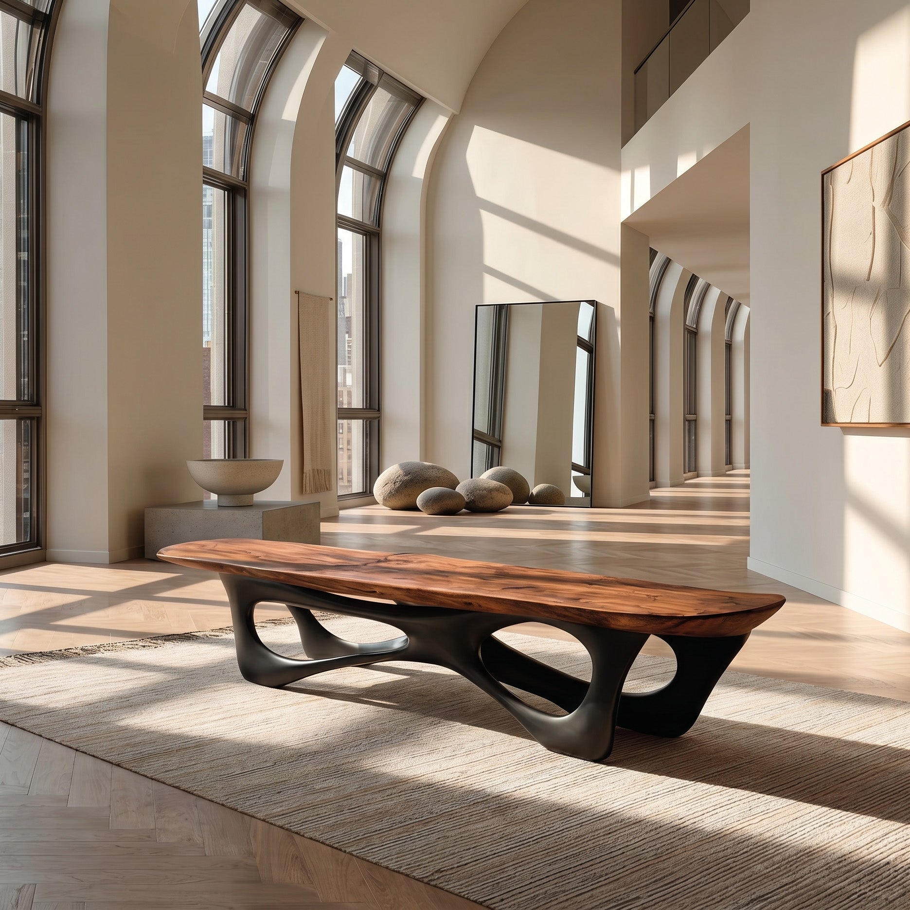 Curved Wooden Statement Bench For Modern Apartment RTTHHNCHR158