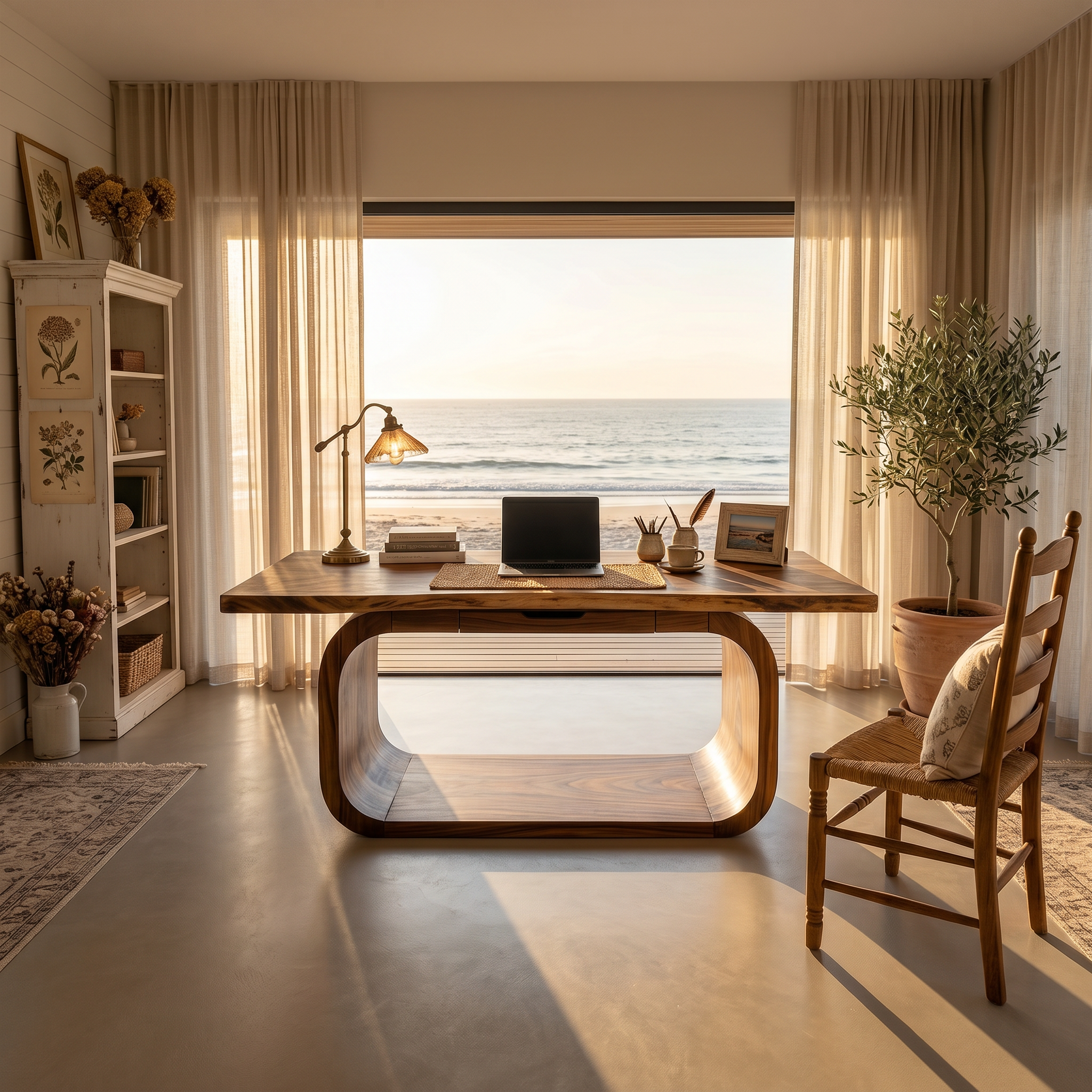 Resort Style Executive Desk With Curved Base For Ocean View Bedroom SILDTTRDE020