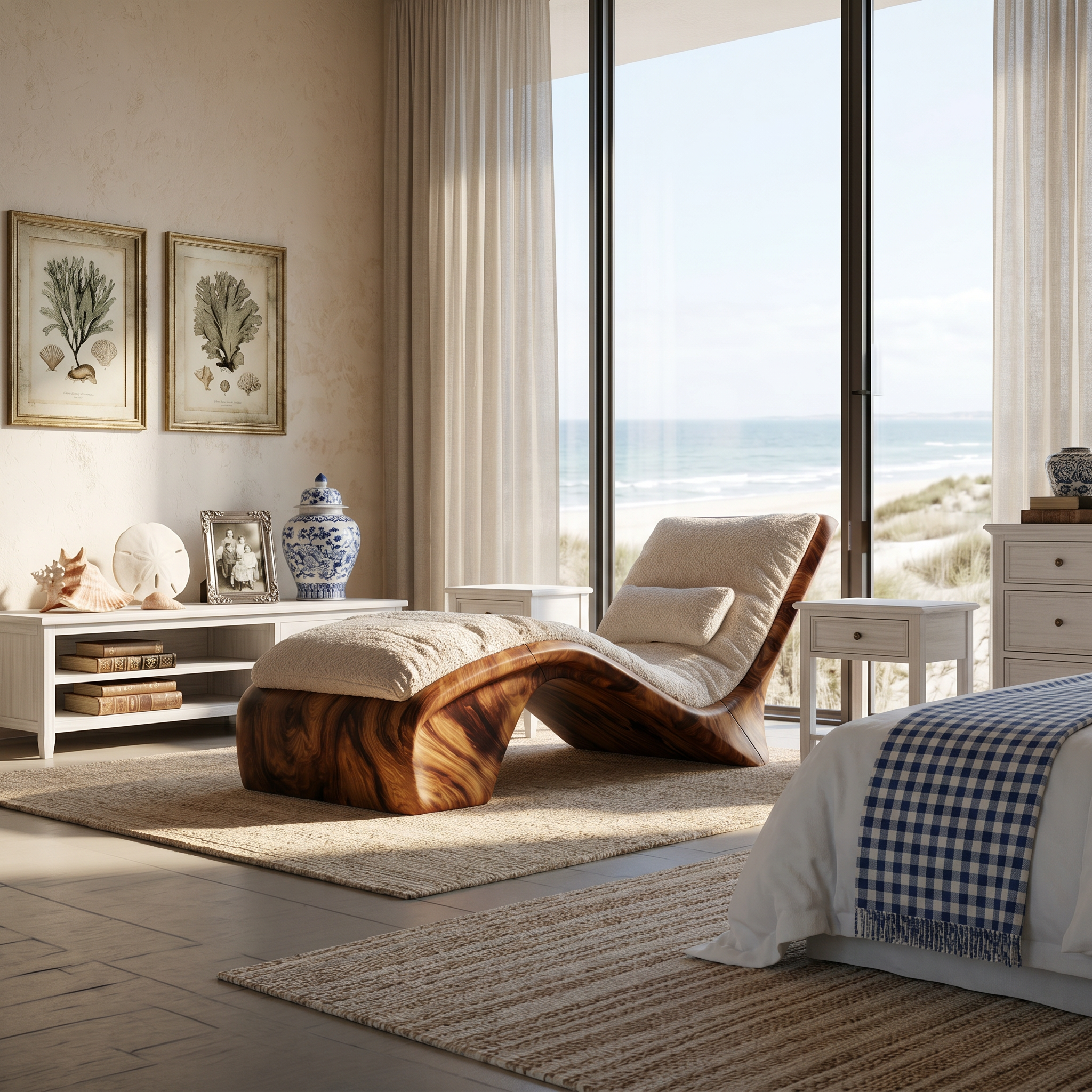 Sculptural Wood Chaise Lounge Coastal Modern Oceanfront Residence SILDTTRDB003