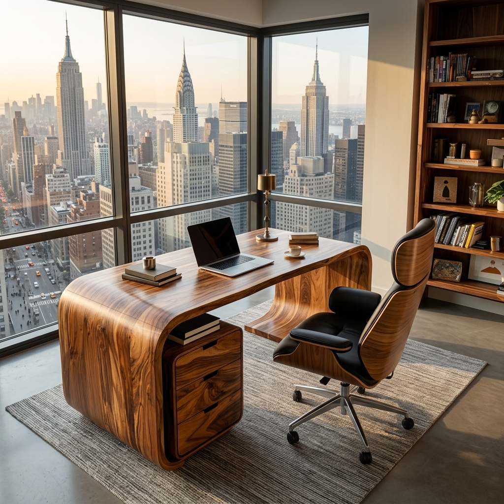 Modern Wooden Desk With Curved Base For Home Office RTTHTTDE067