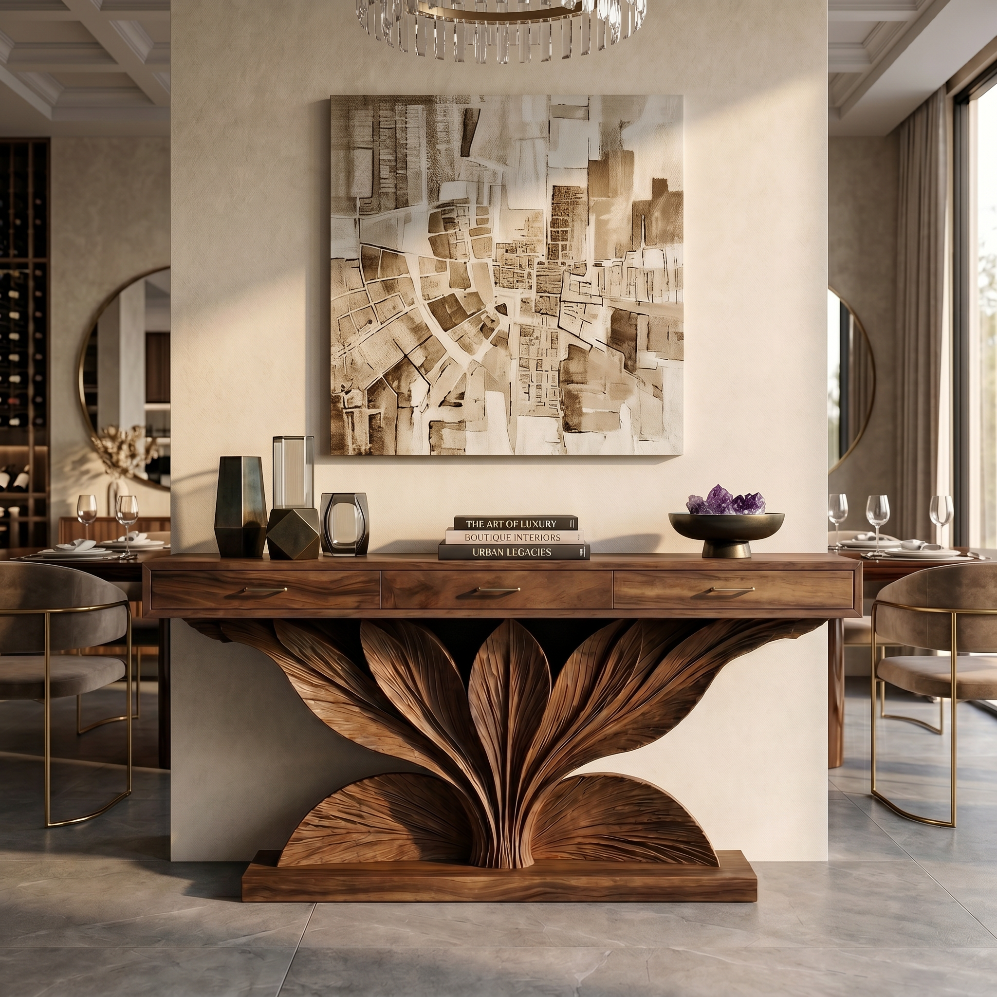 Coastal Leaf Base Console Table Luxury Entryway SILDTTRCS089