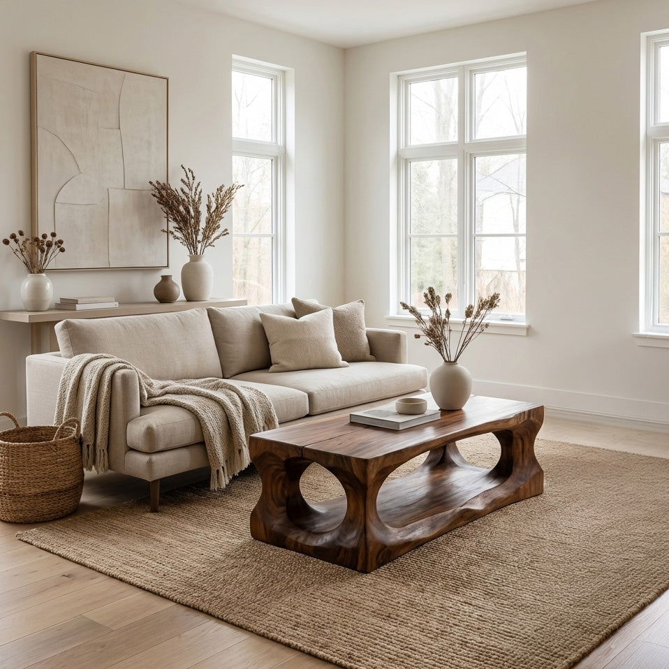 Organic Style Coffee Table Natural Wood For Living Room RTTHHNCF077