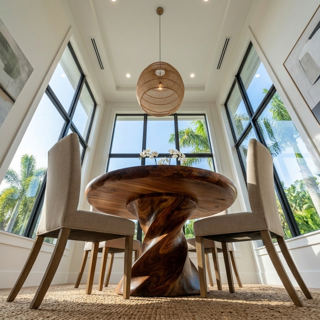 Contemporary Round Dining Table With Twisted Base For Dining Room RTTHHNDN062