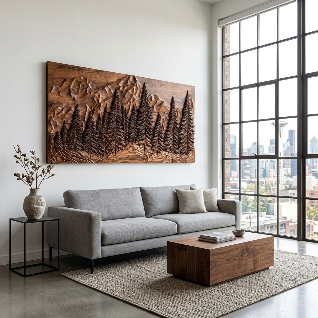 Rustic Forest Mountain Wood Wall Art For Living Room Decor RTTHHNWA210