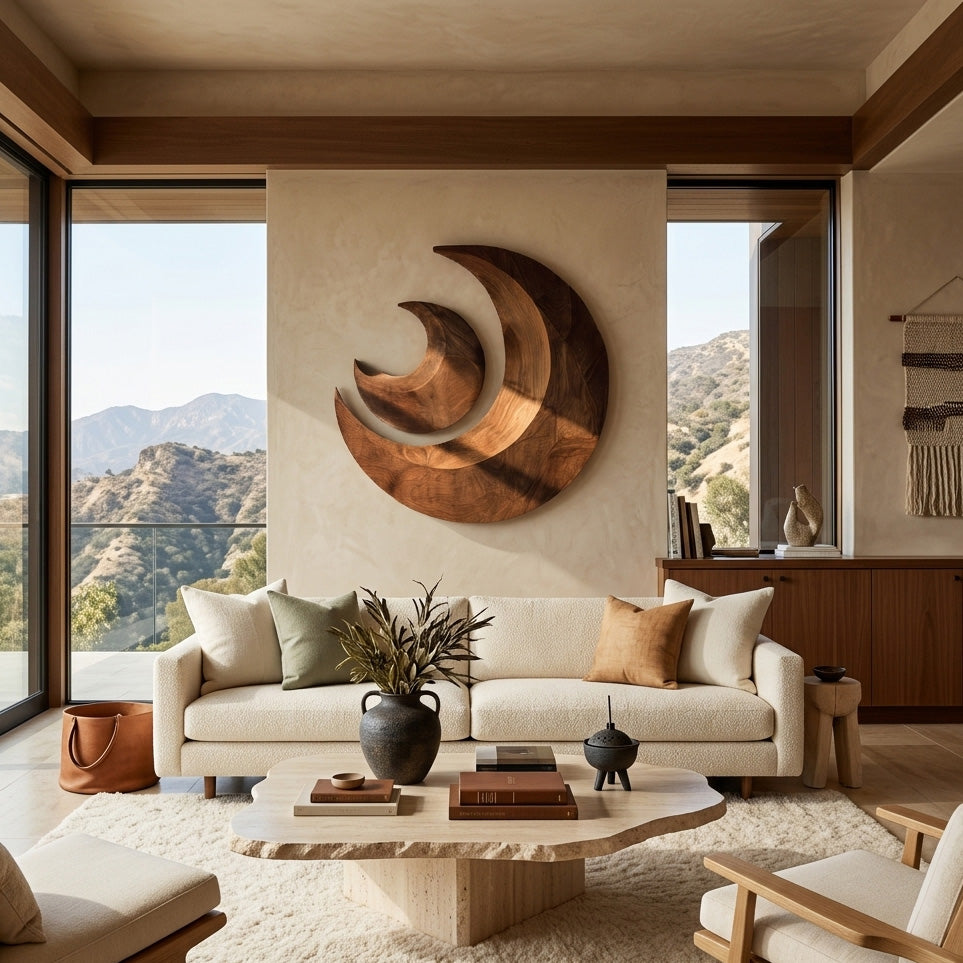 Organic Crescent Moon Wood Wall Art For Living Room RTTHHNWA203